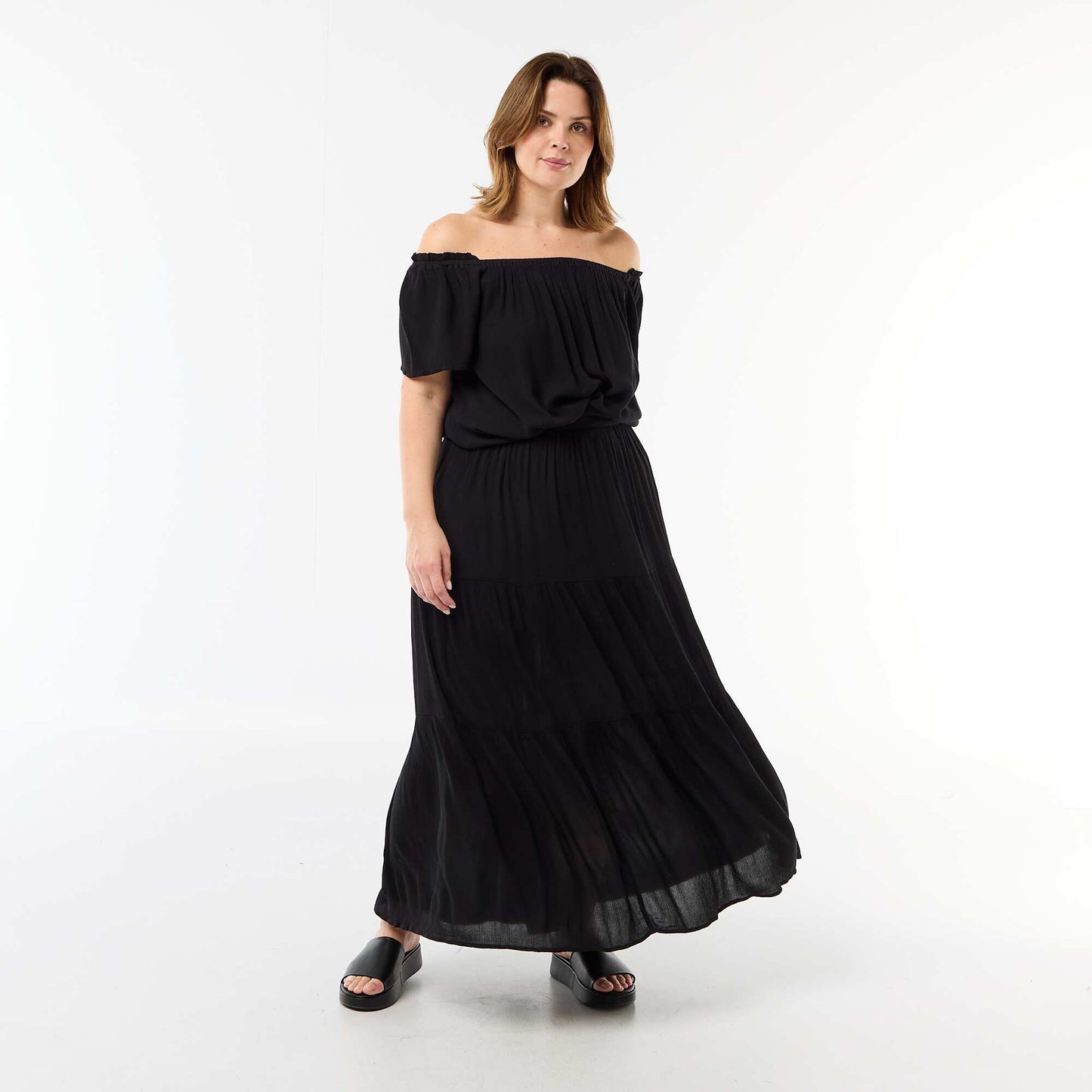 Blouse fluide crêpée à manches courtes NOIR