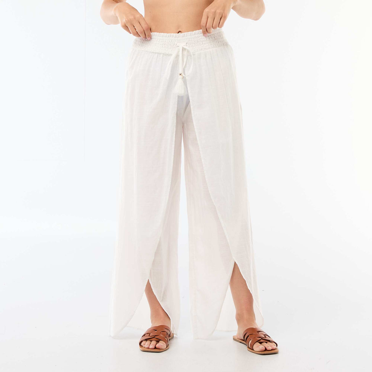 Pantalon de plage en viscose imprimée BLANC
