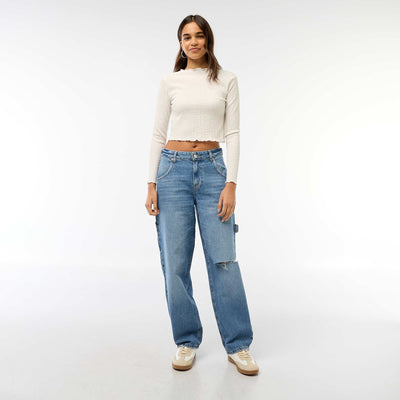 Jean baggy avec abrasion fantaisie BLEU