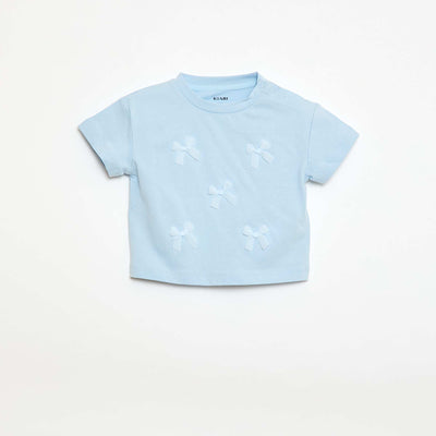 T-shirt en jersey manches courtes avec nœuds fantaisies BLEU
