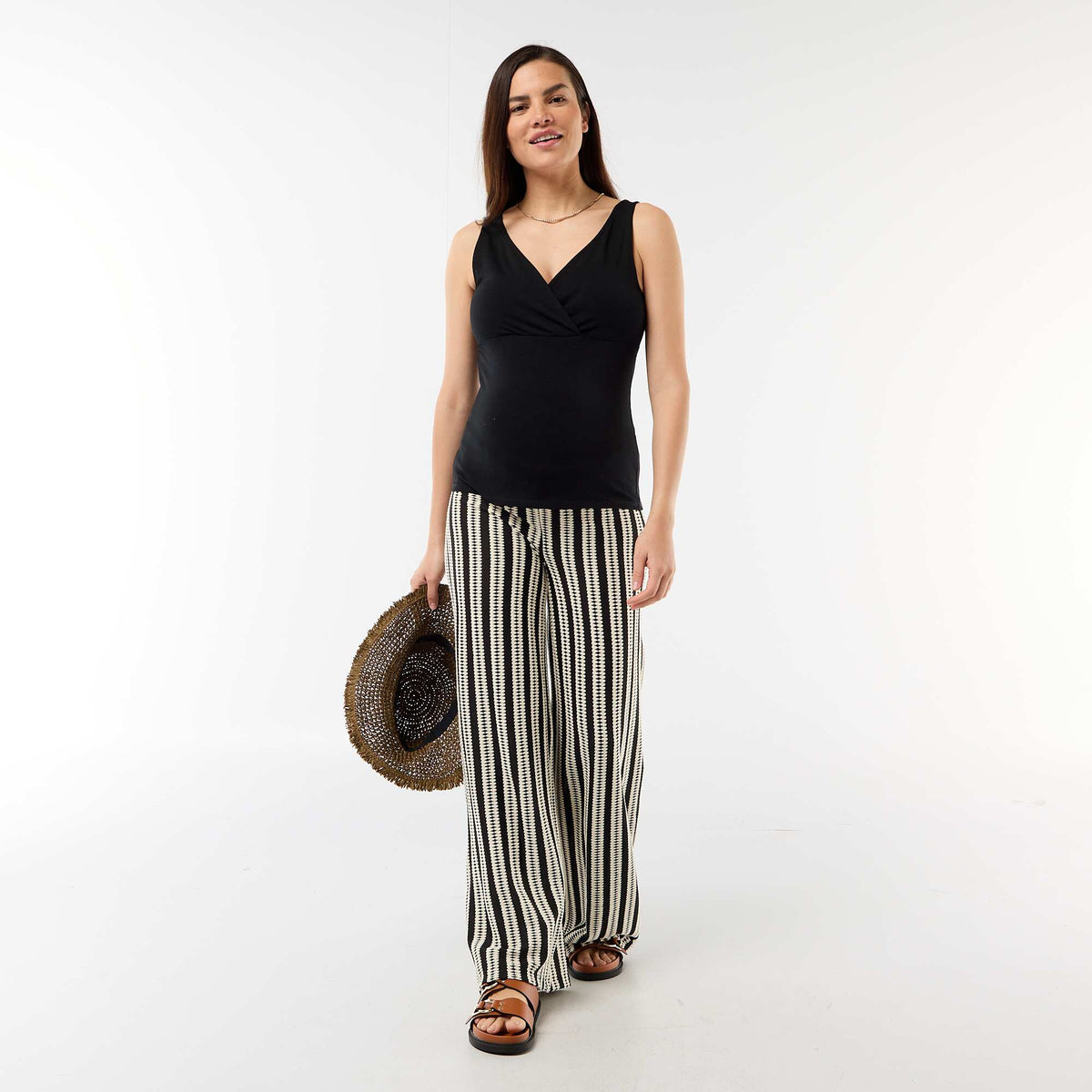 Pantalon de maternité en maille rayé BEIGE
