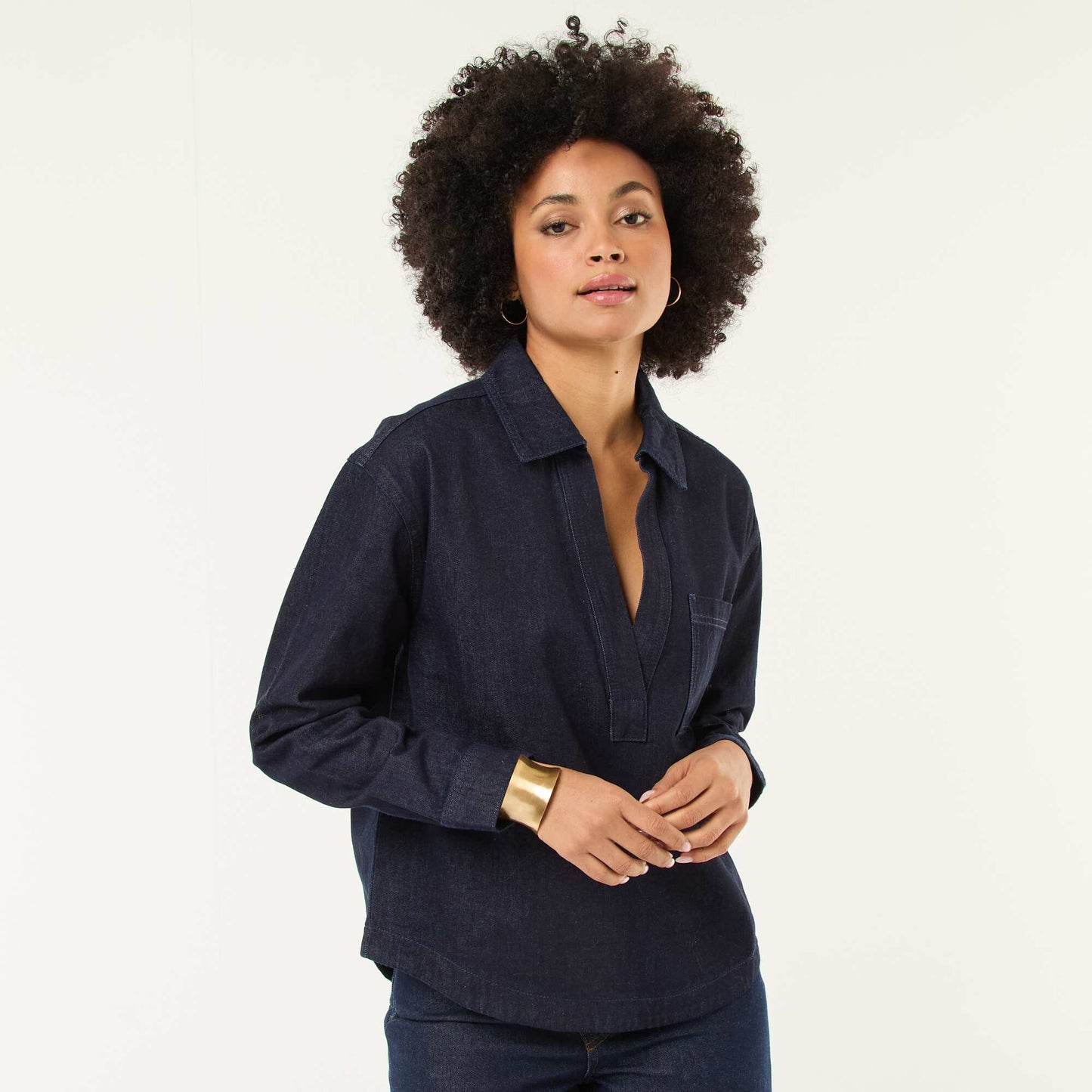 Chemise denim manches longues BLEU