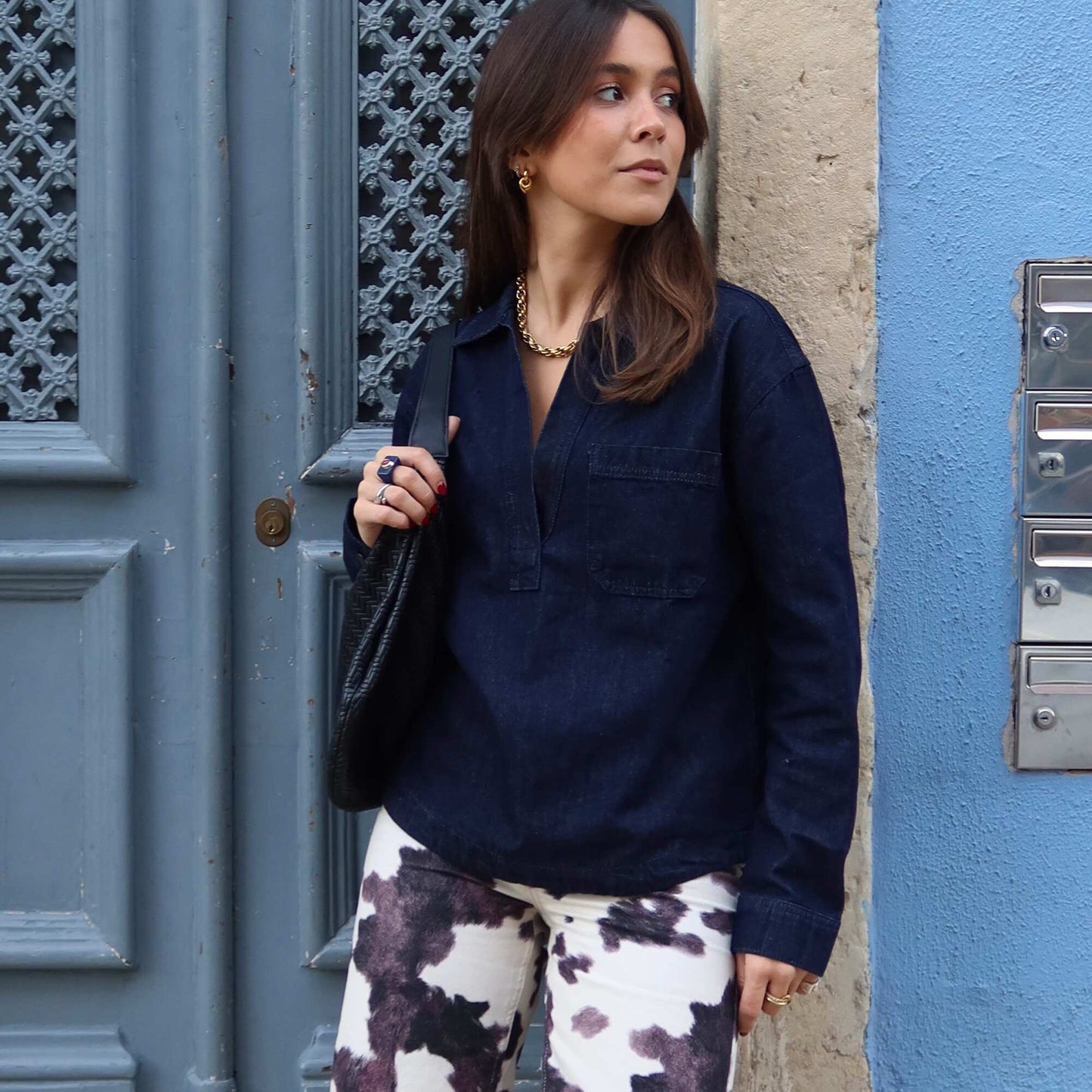 Chemise denim manches longues BLEU