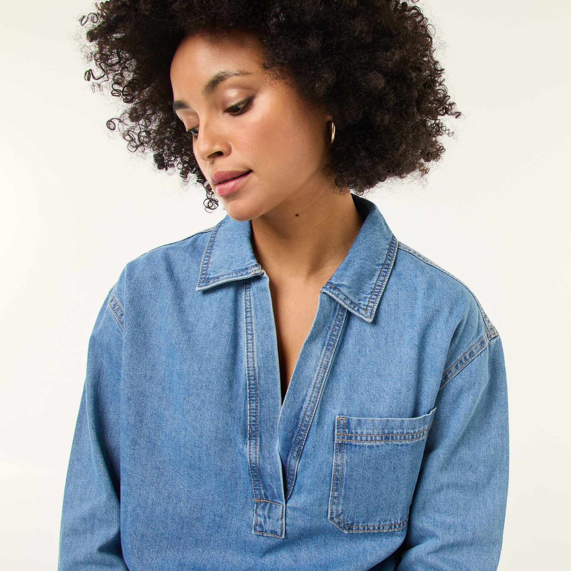 Chemise denim manches longues BLEU