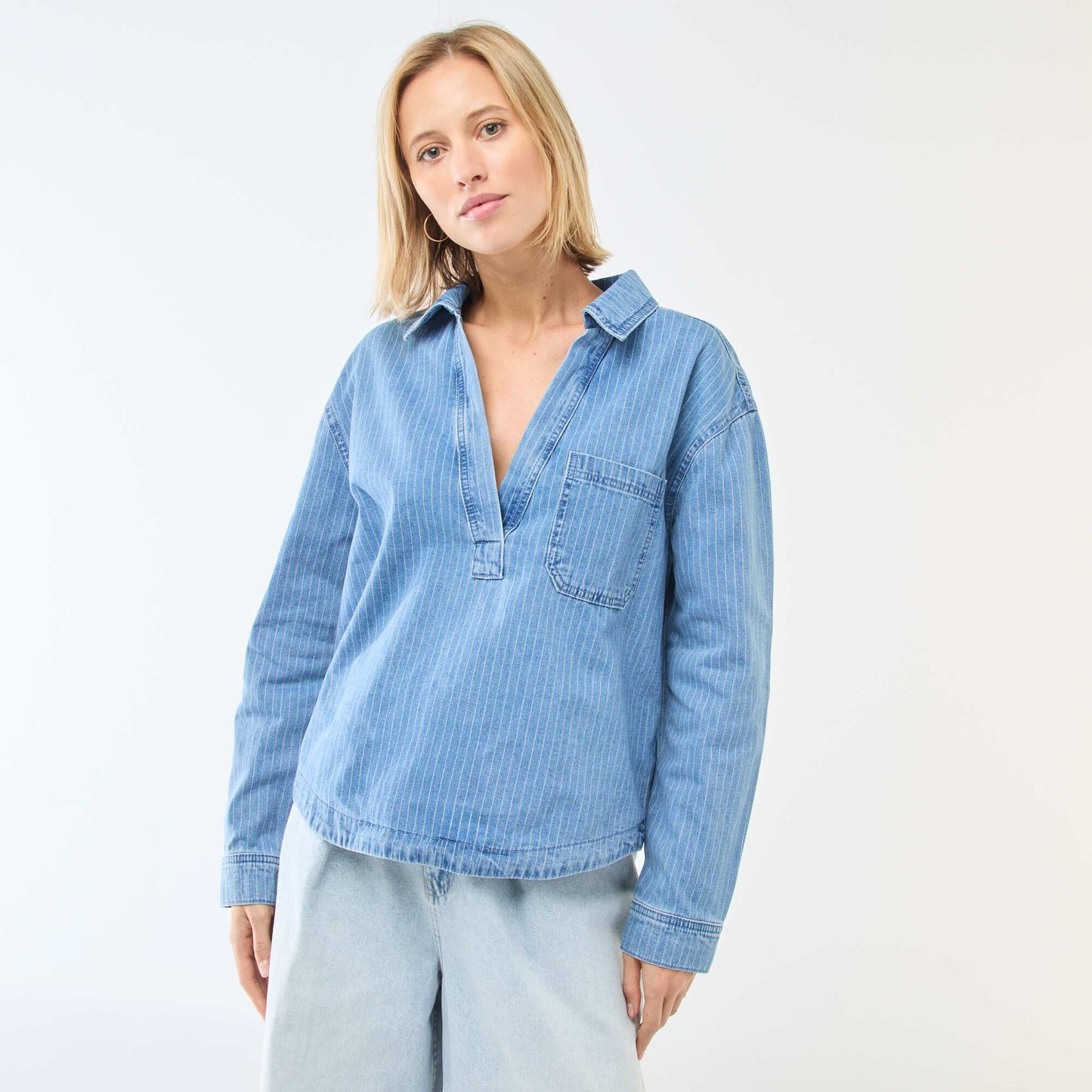 Chemise denim manches longues BLEU