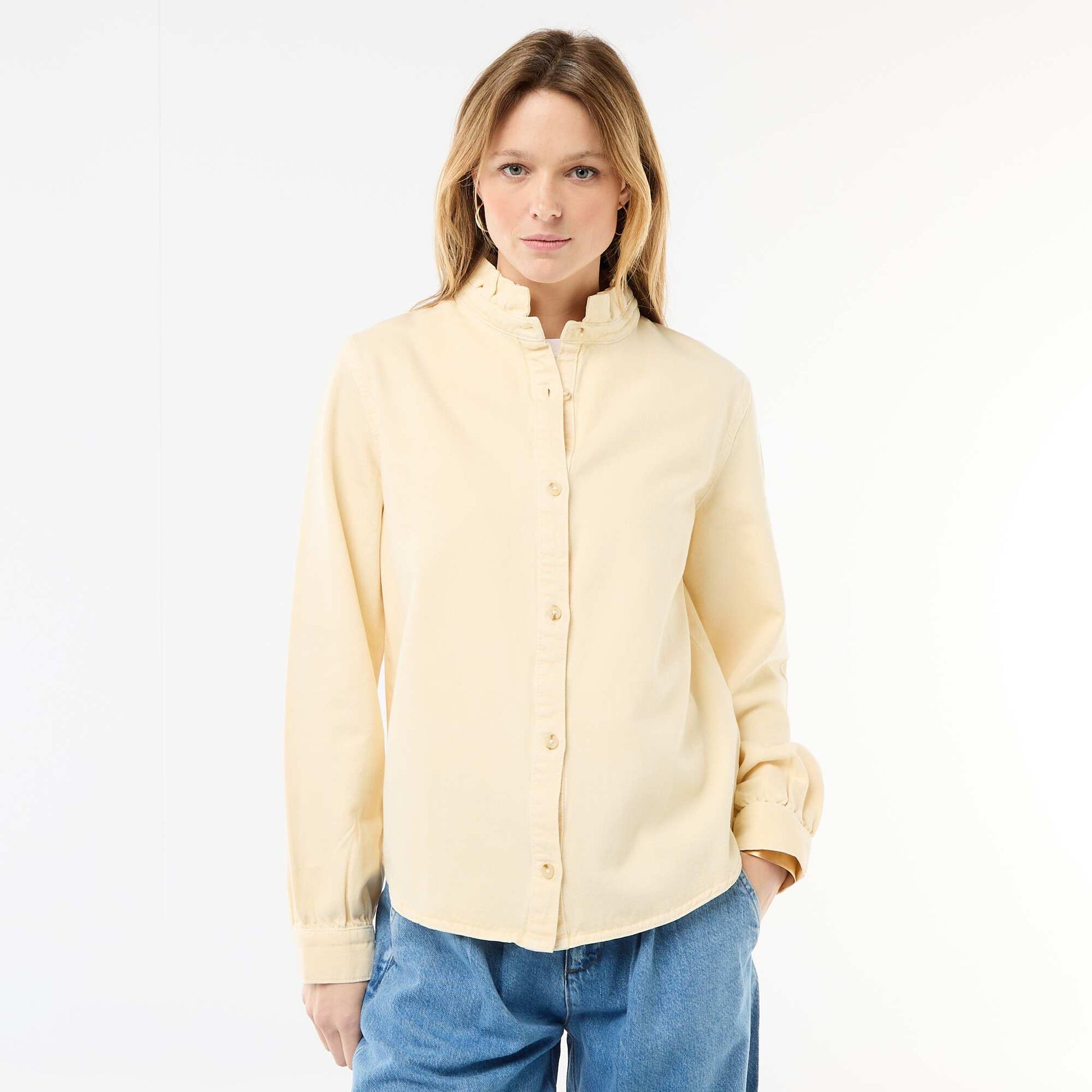 Blouse en denim avec col volanté JAUNE