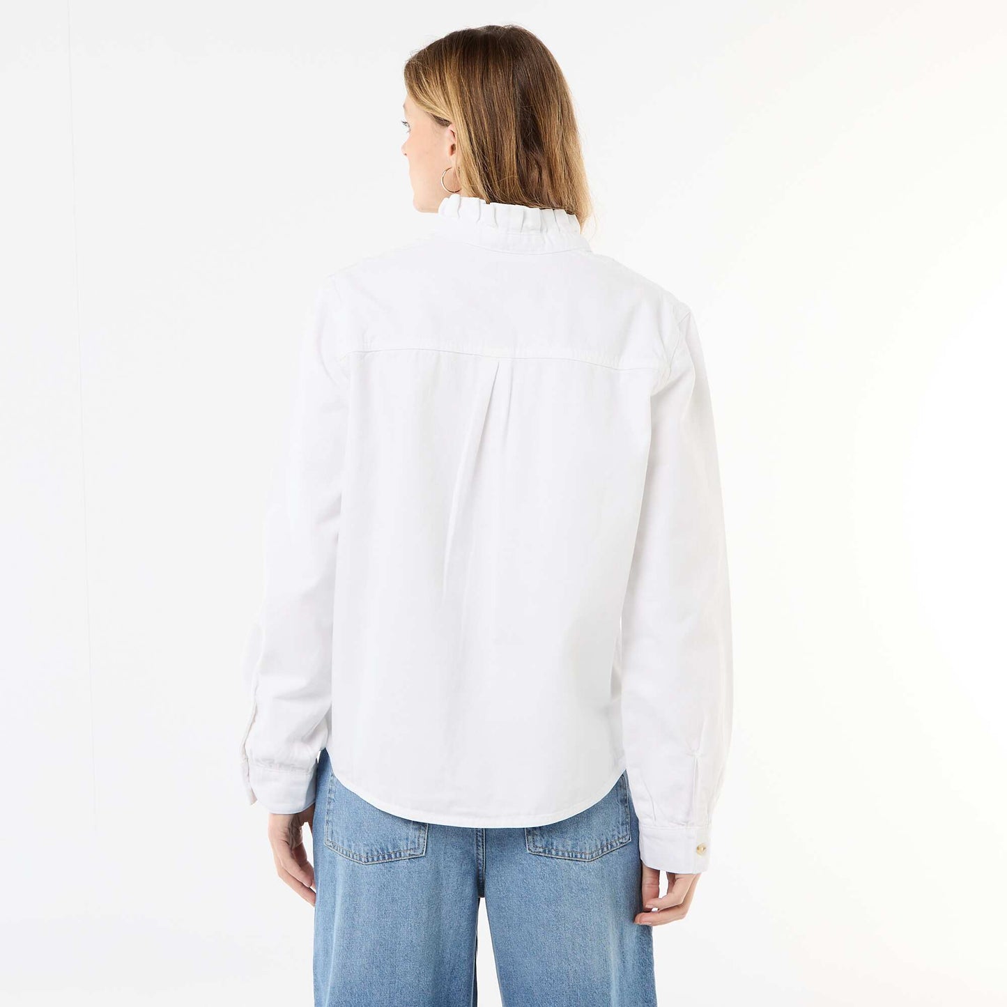 Blouse en denim avec col volanté BLANC