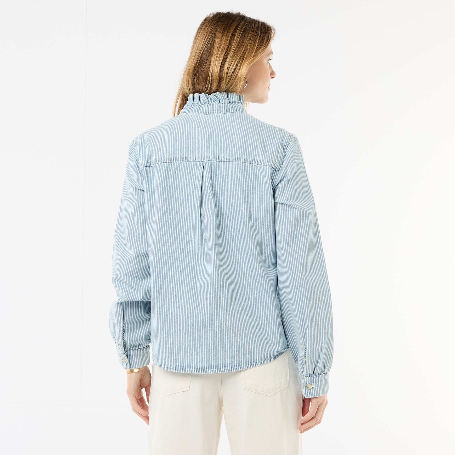 Blouse en denim avec col volanté BLEU