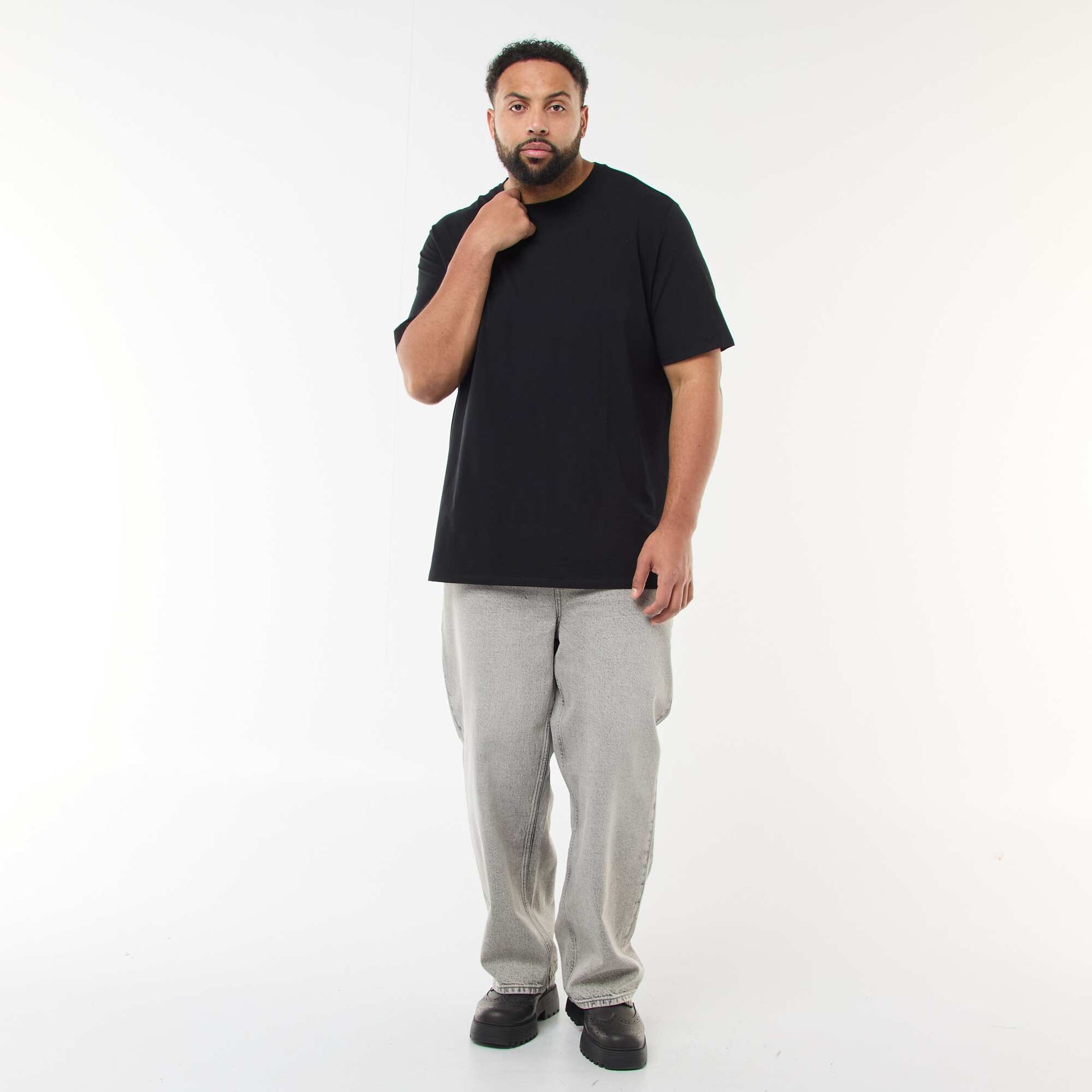 Pantalon denim coupe relaxed fit GRIS