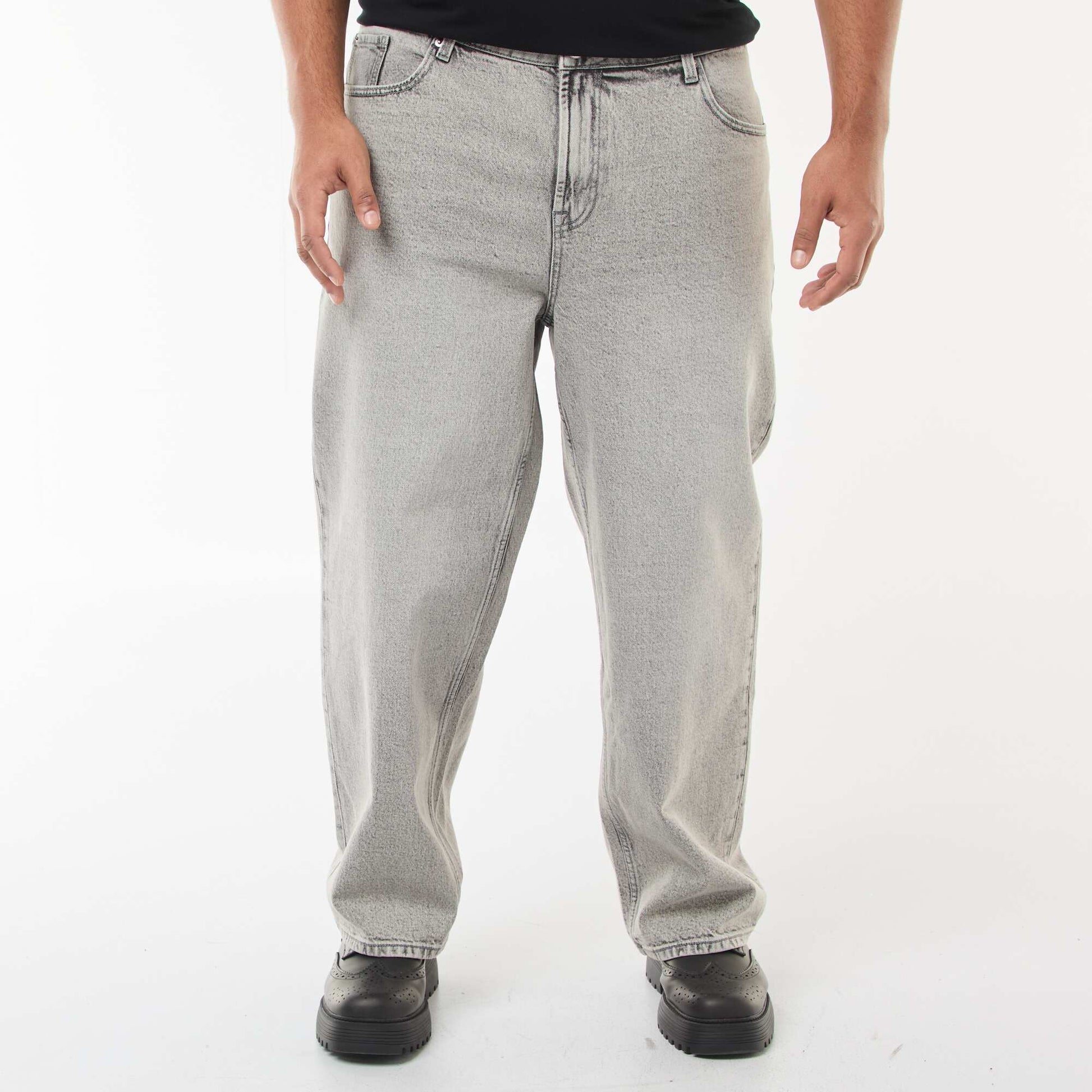 Pantalon denim coupe relaxed fit GRIS