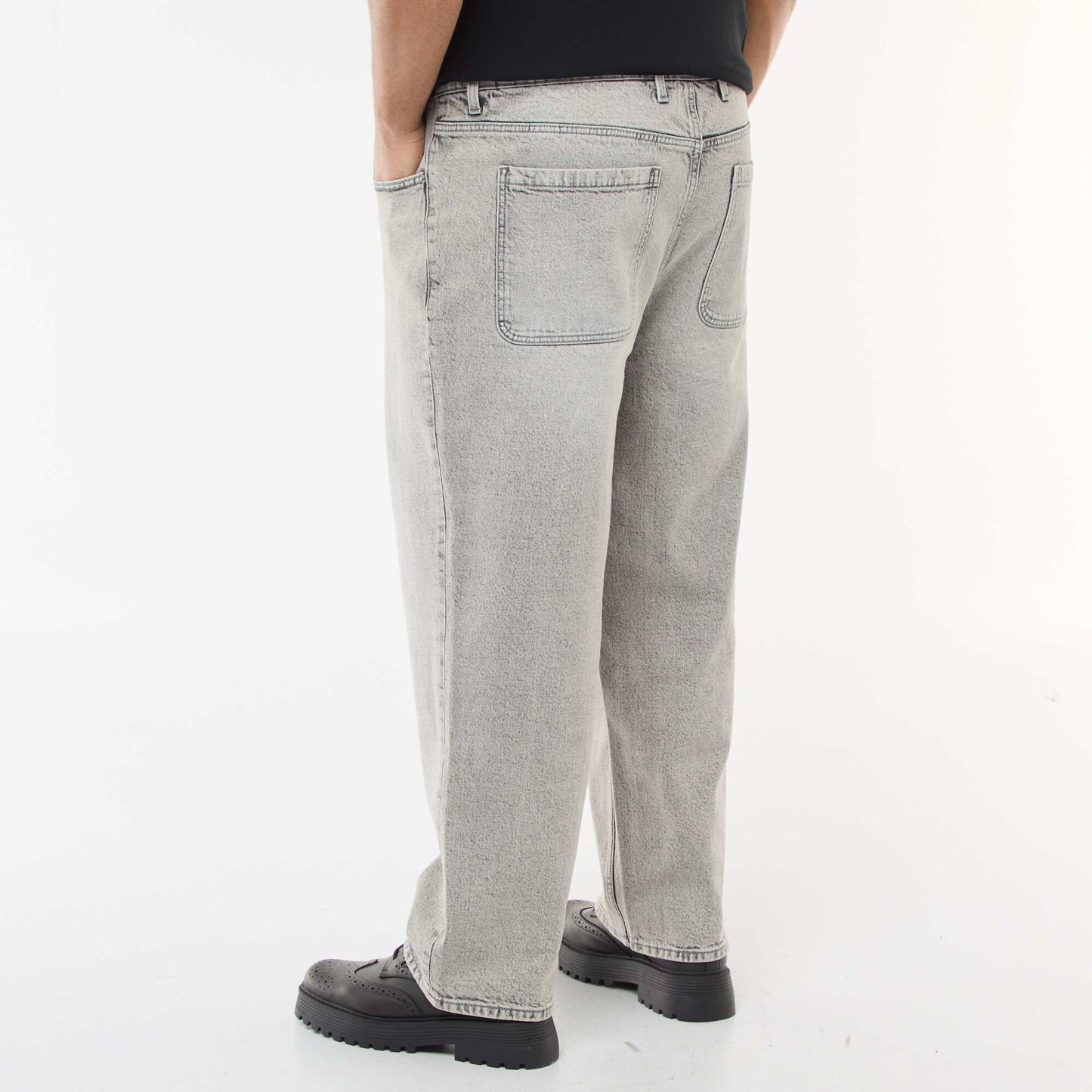 Pantalon denim coupe relaxed fit GRIS
