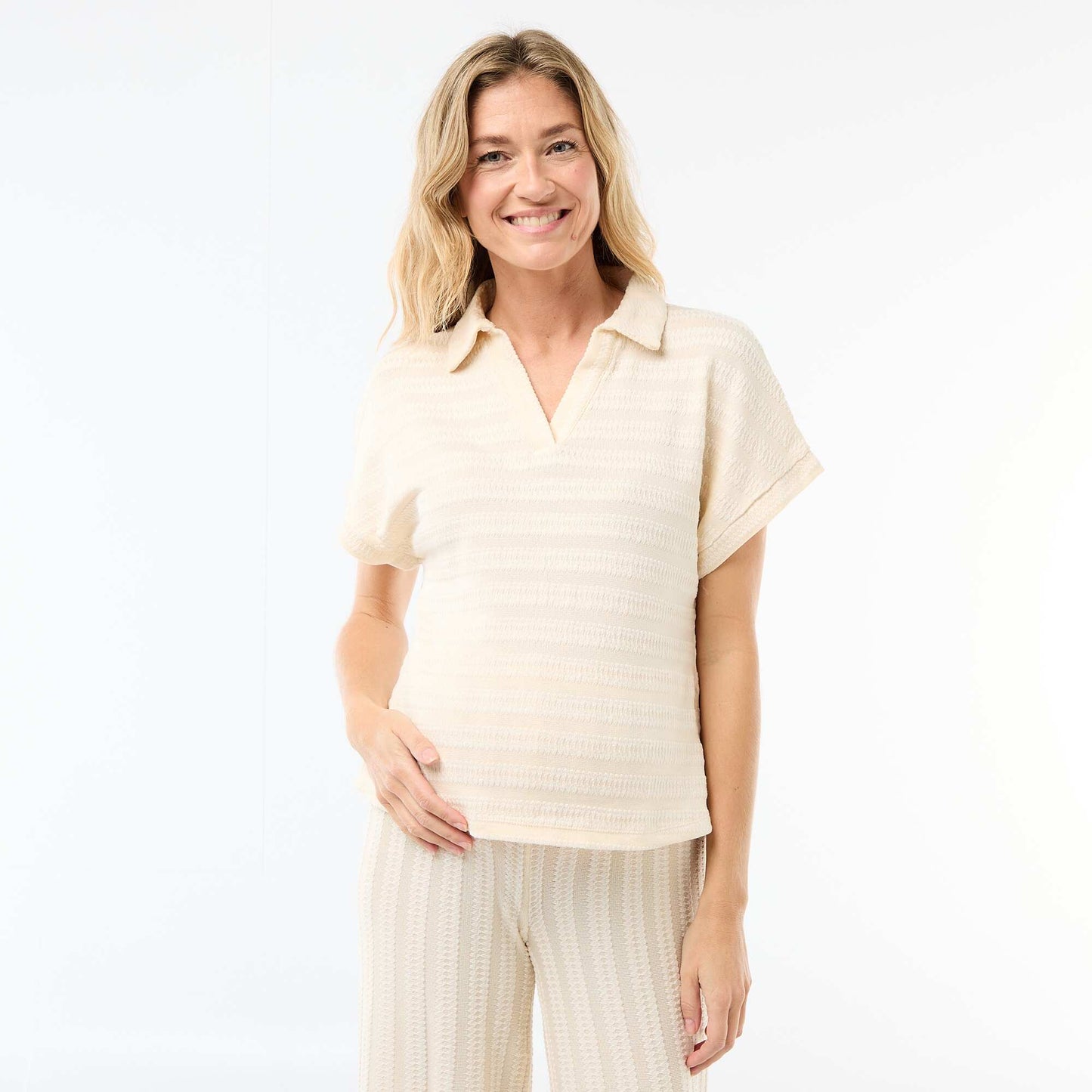 T-shirt forme polo coloré BLANC
