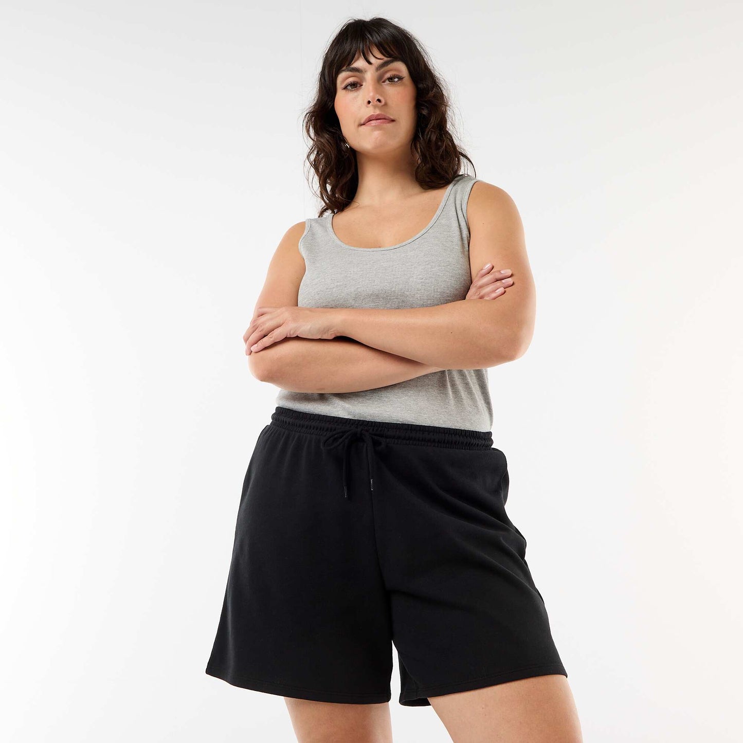 Short en molleton léger uni NOIR