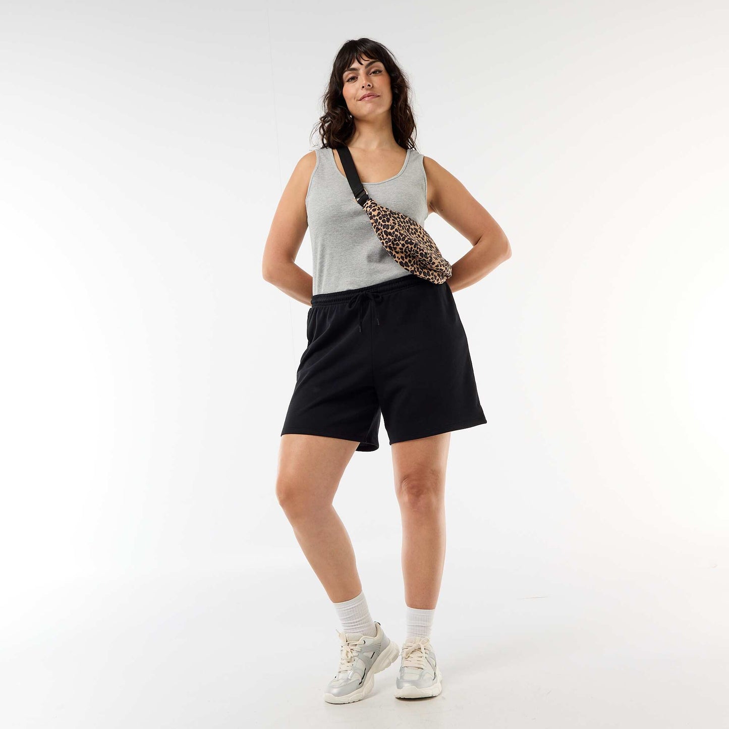 Short en molleton léger uni NOIR