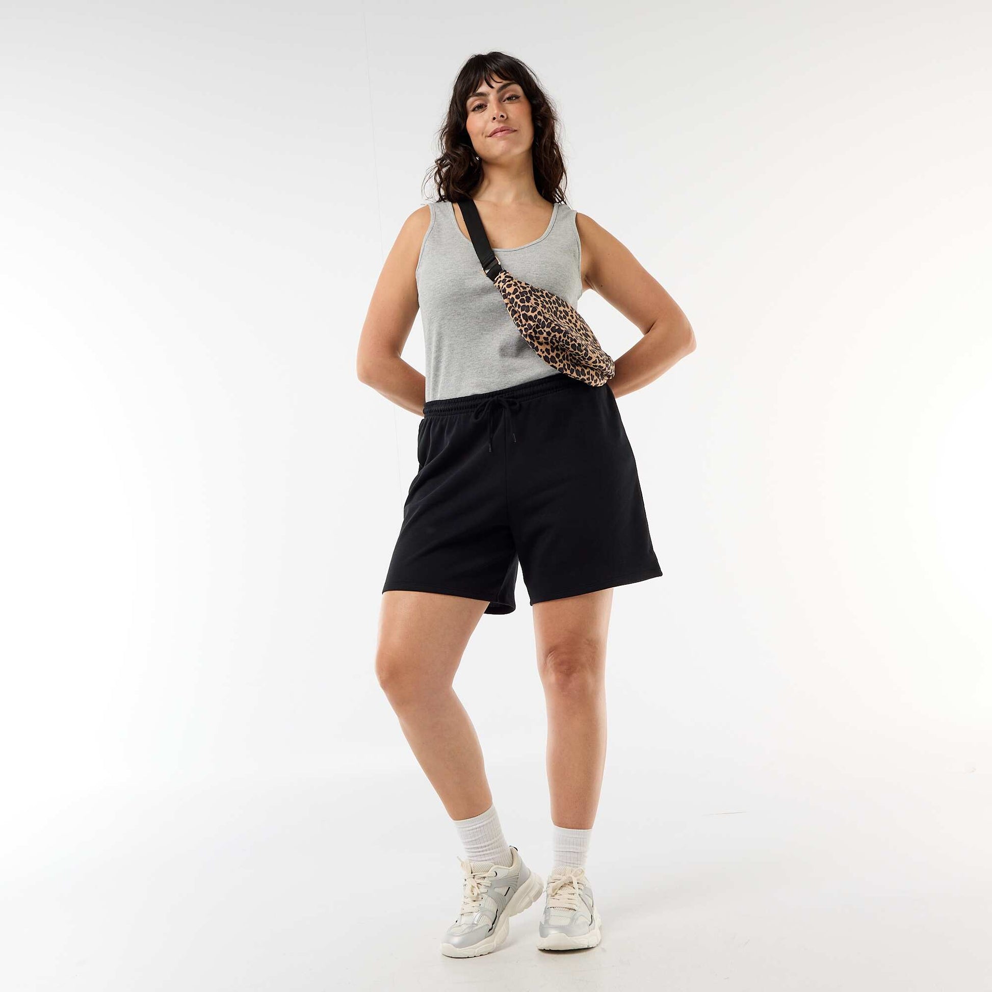 Short en molleton léger uni NOIR