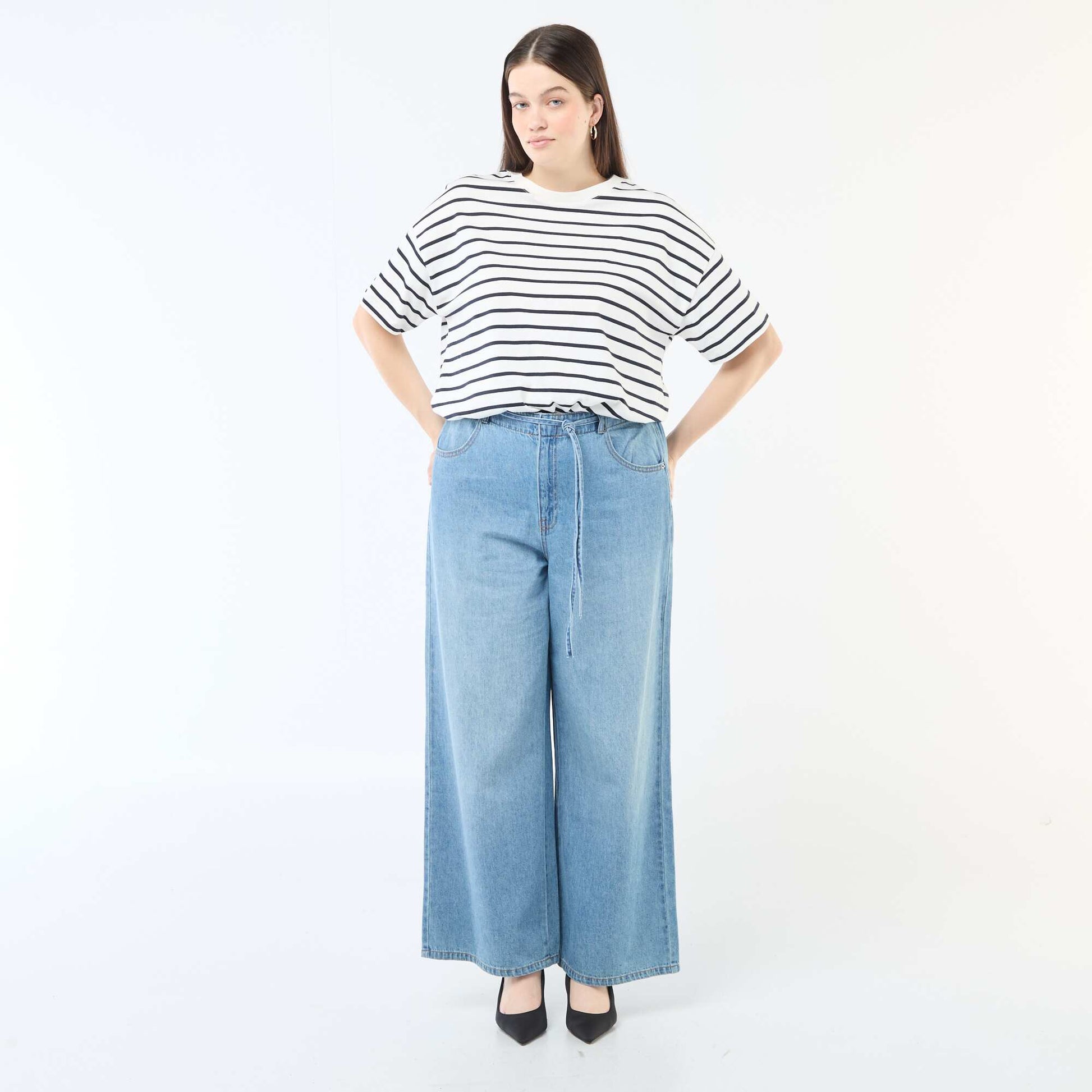 Pantalon denim / jean  taille basse et coupe large BLEU