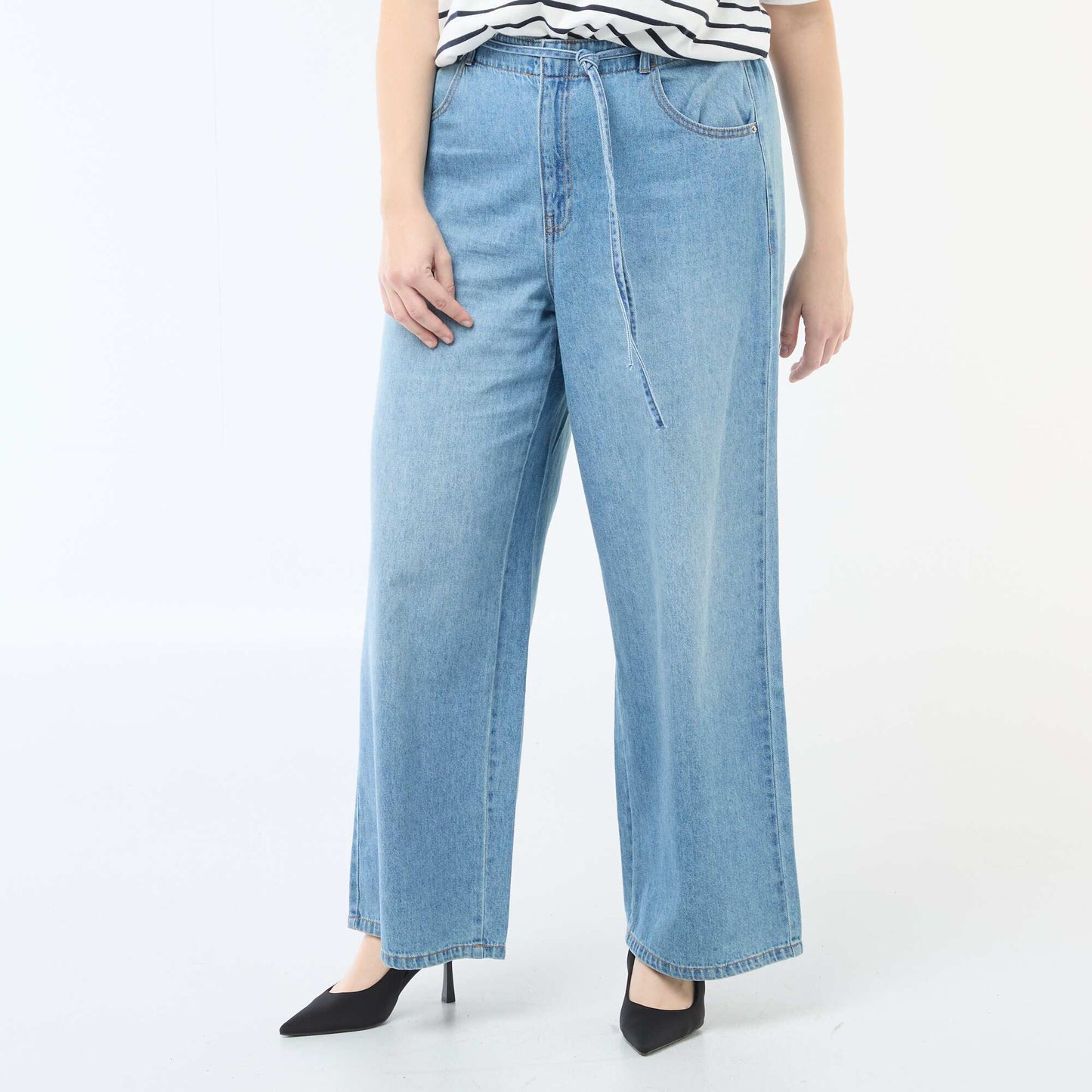 Pantalon denim / jean  taille basse et coupe large BLEU