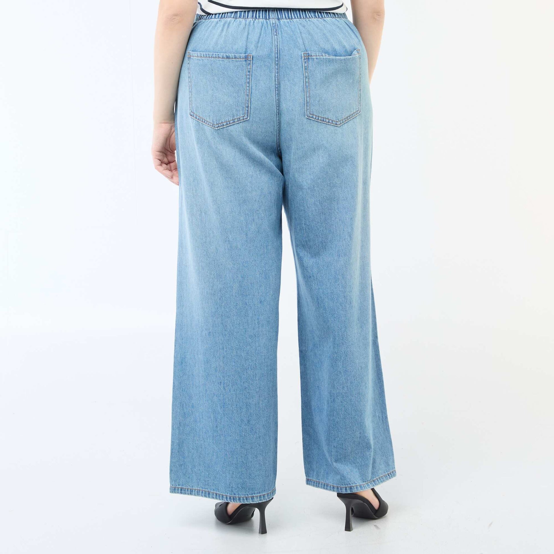 Pantalon denim / jean  taille basse et coupe large BLEU