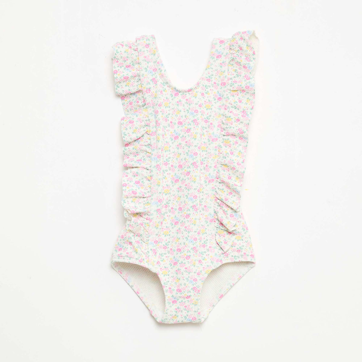Maillot de bain à motif et volants BLANC
