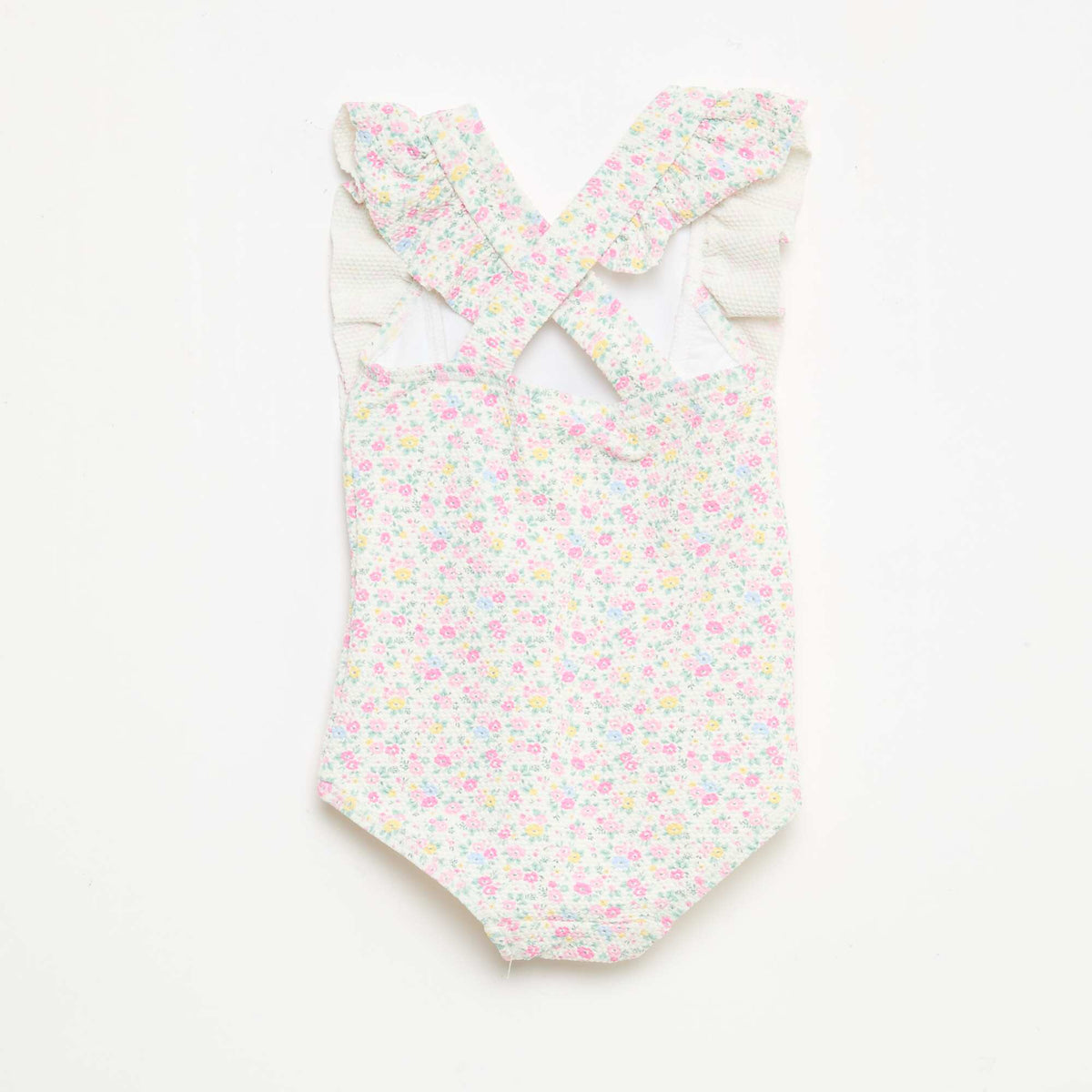 Maillot de bain à motif et volants BLANC