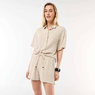 Short léger avec 2 poches en lin mélangé BEIGE