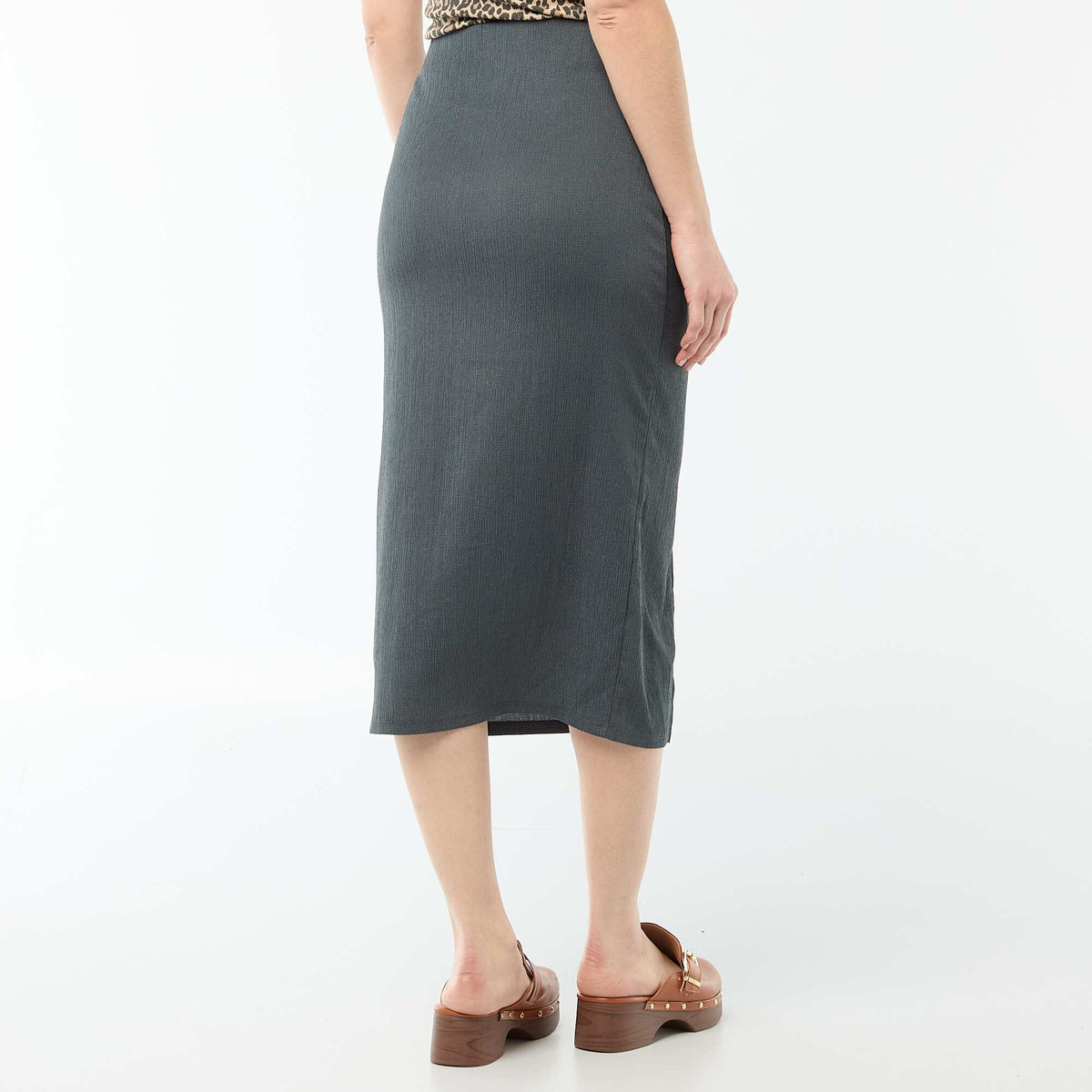 Jupe midi en maille texturée GRIS