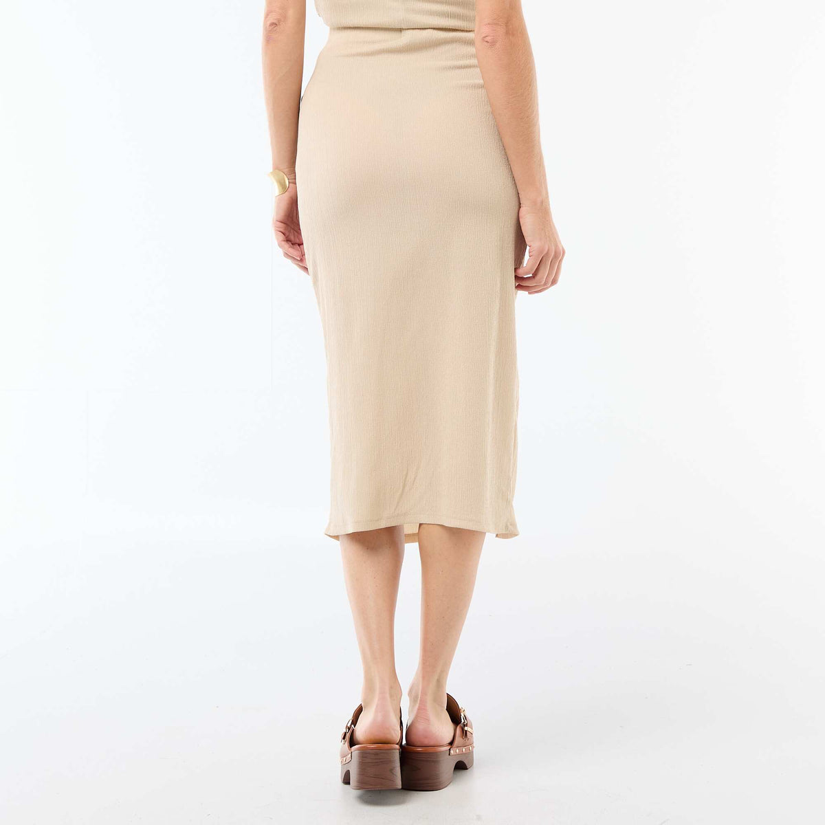 Jupe midi en maille texturée BEIGE
