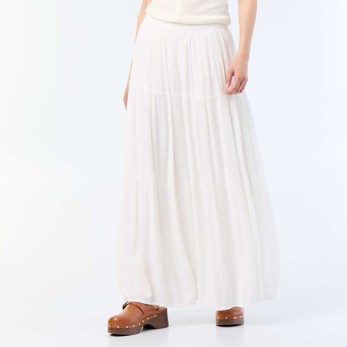 Jupe à étages unie BLANC