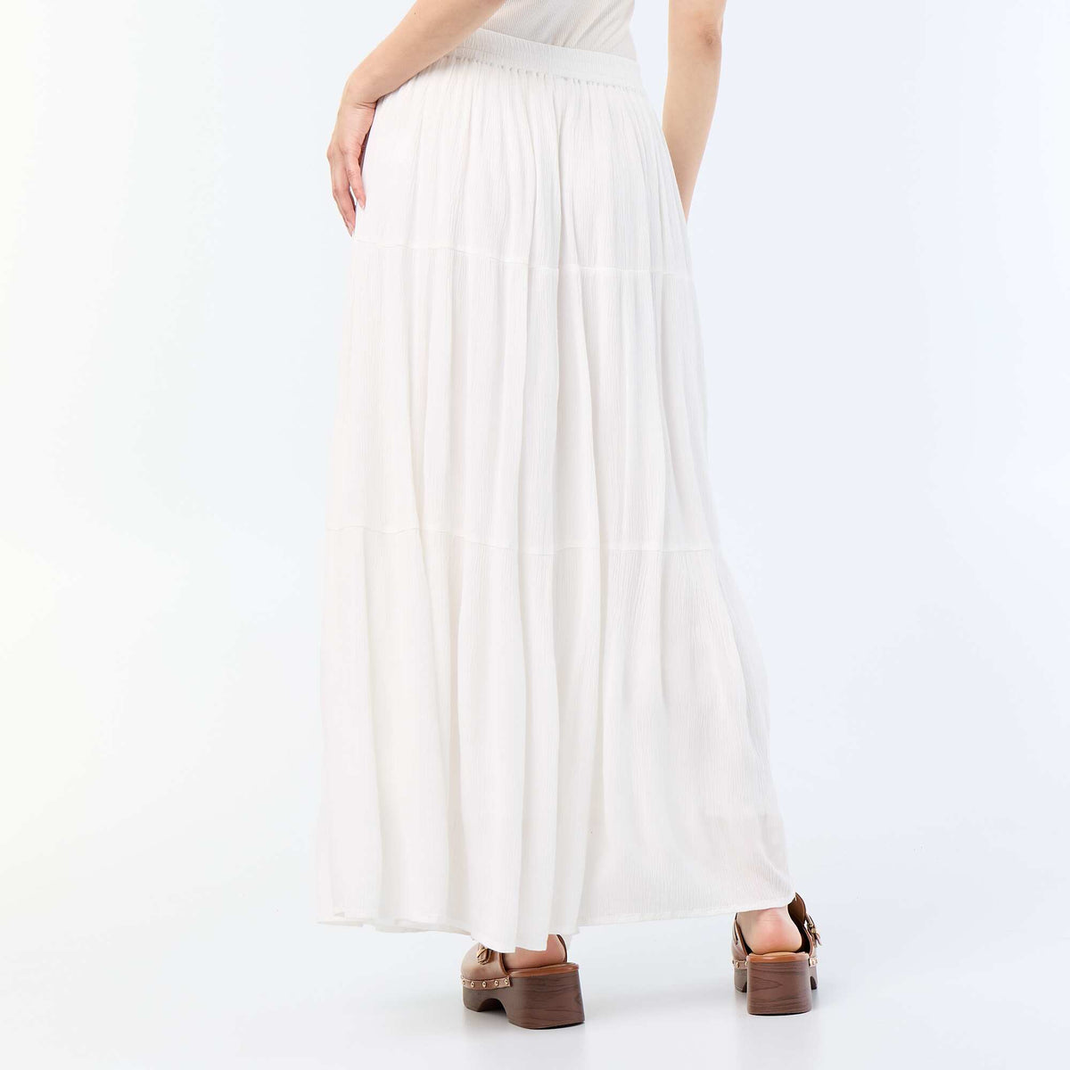Jupe à étages unie BLANC