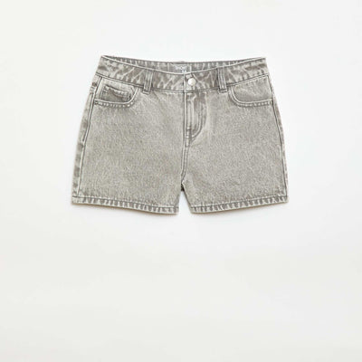 Short en denim taille haute GRIS