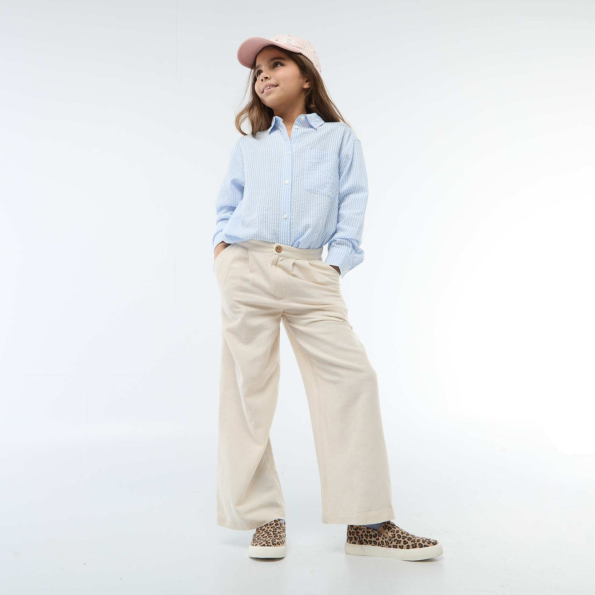 Pantalon large en lin mélangé BLANC