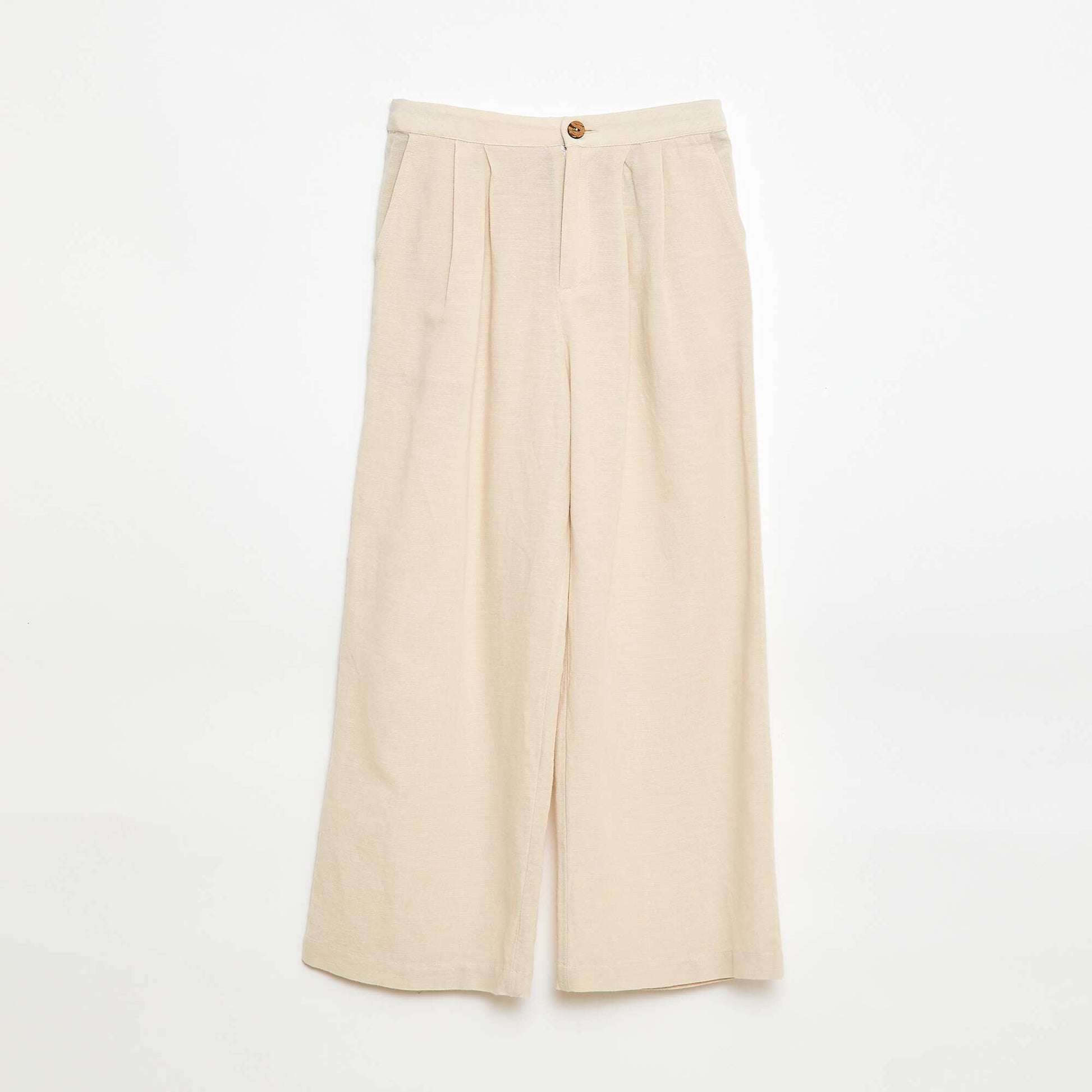 Pantalon large en lin mélangé BLANC