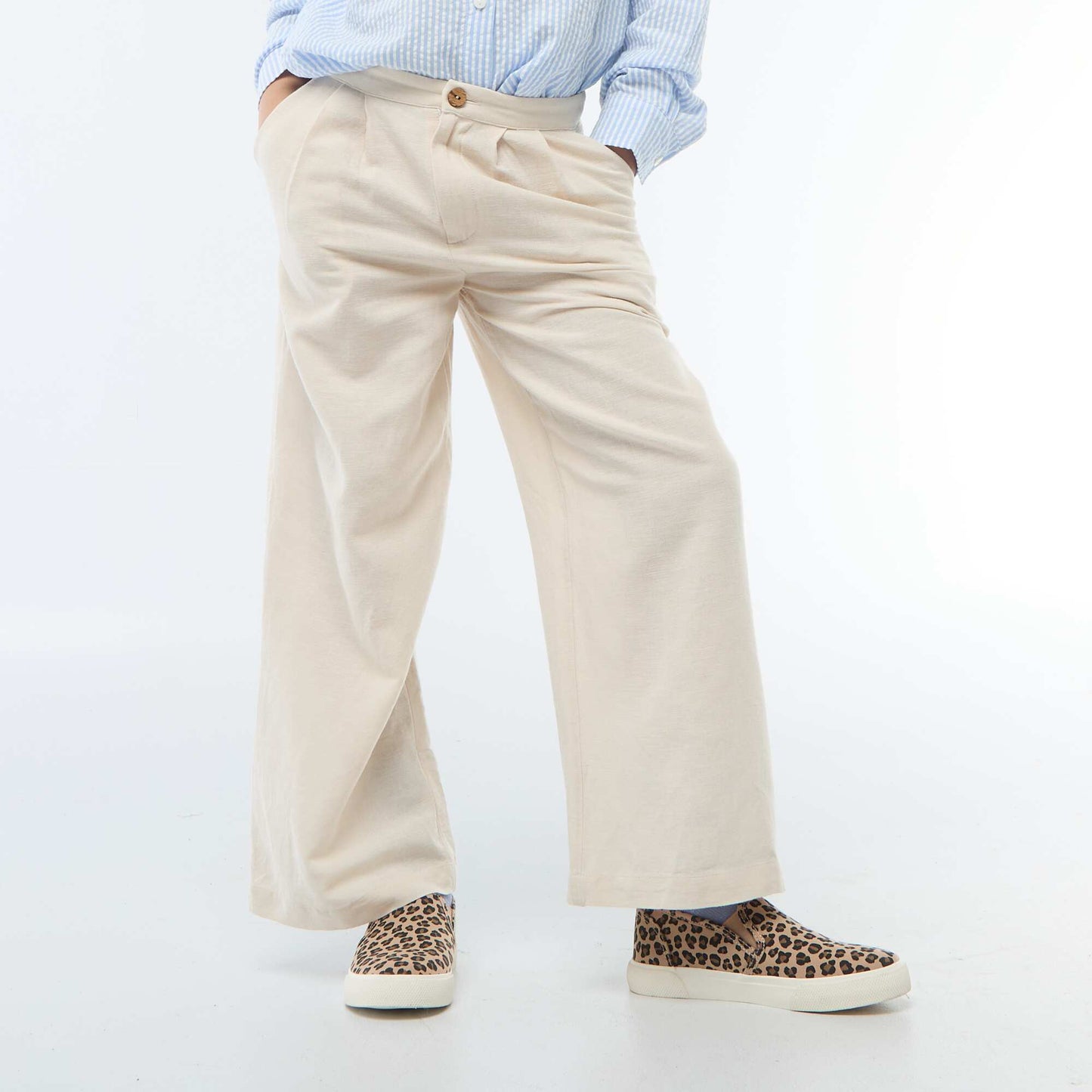 Pantalon large en lin mélangé BLANC