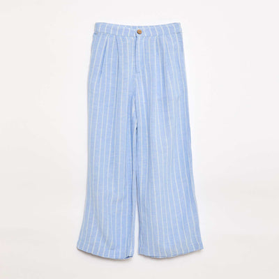 Pantalon large en lin mélangé BLEU