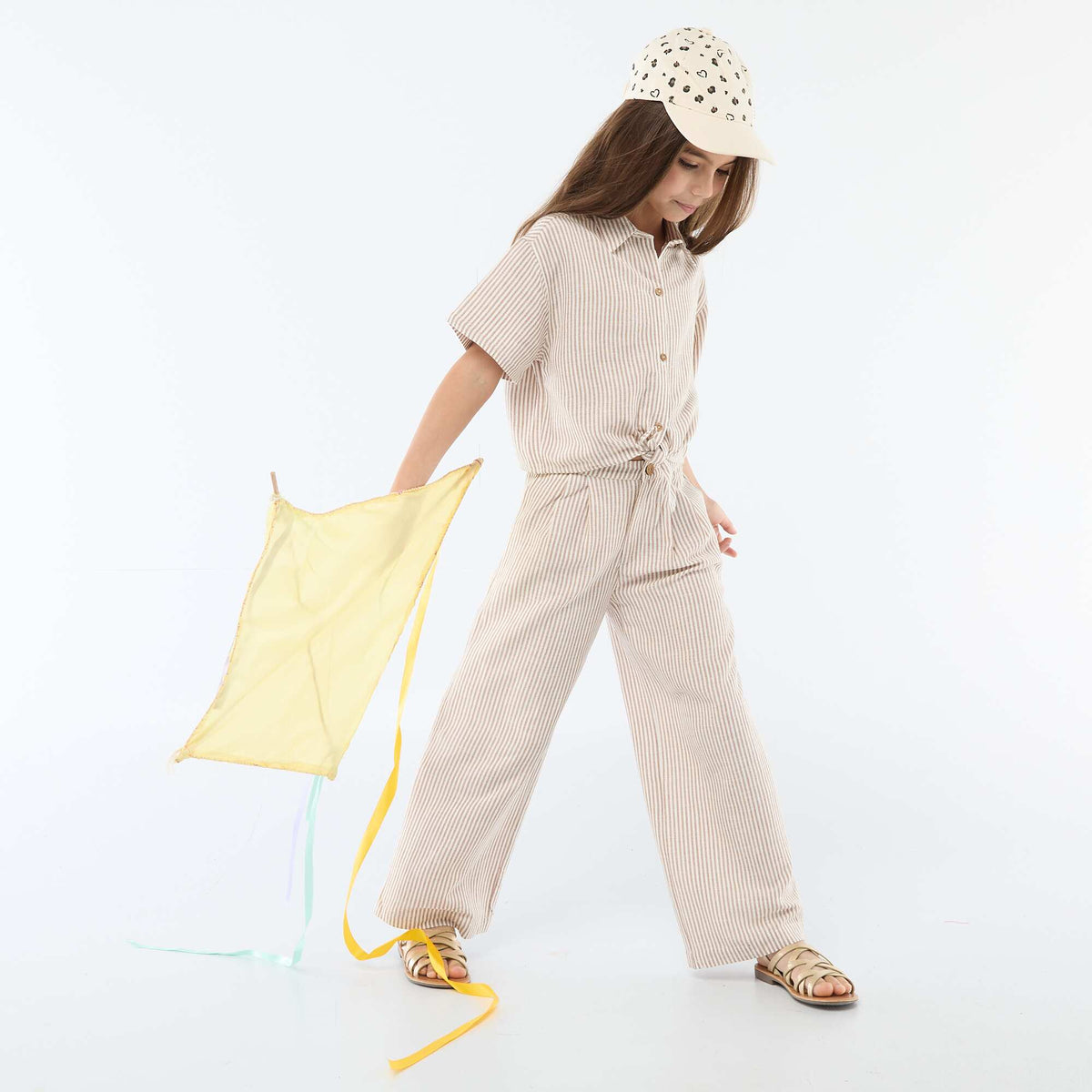 Pantalon large en lin mélangé BEIGE