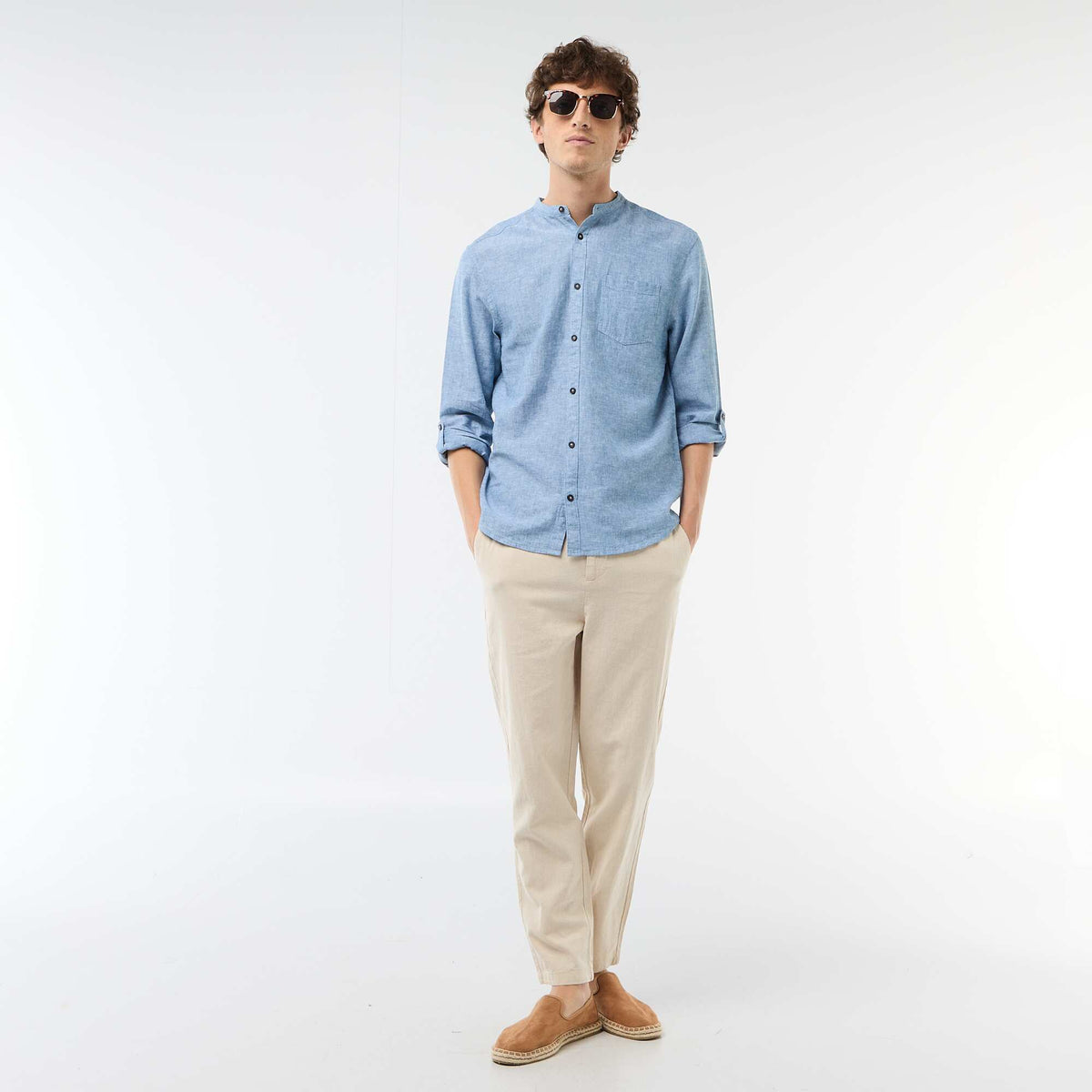 Pantalon chino regular en lin mélangé BLANC