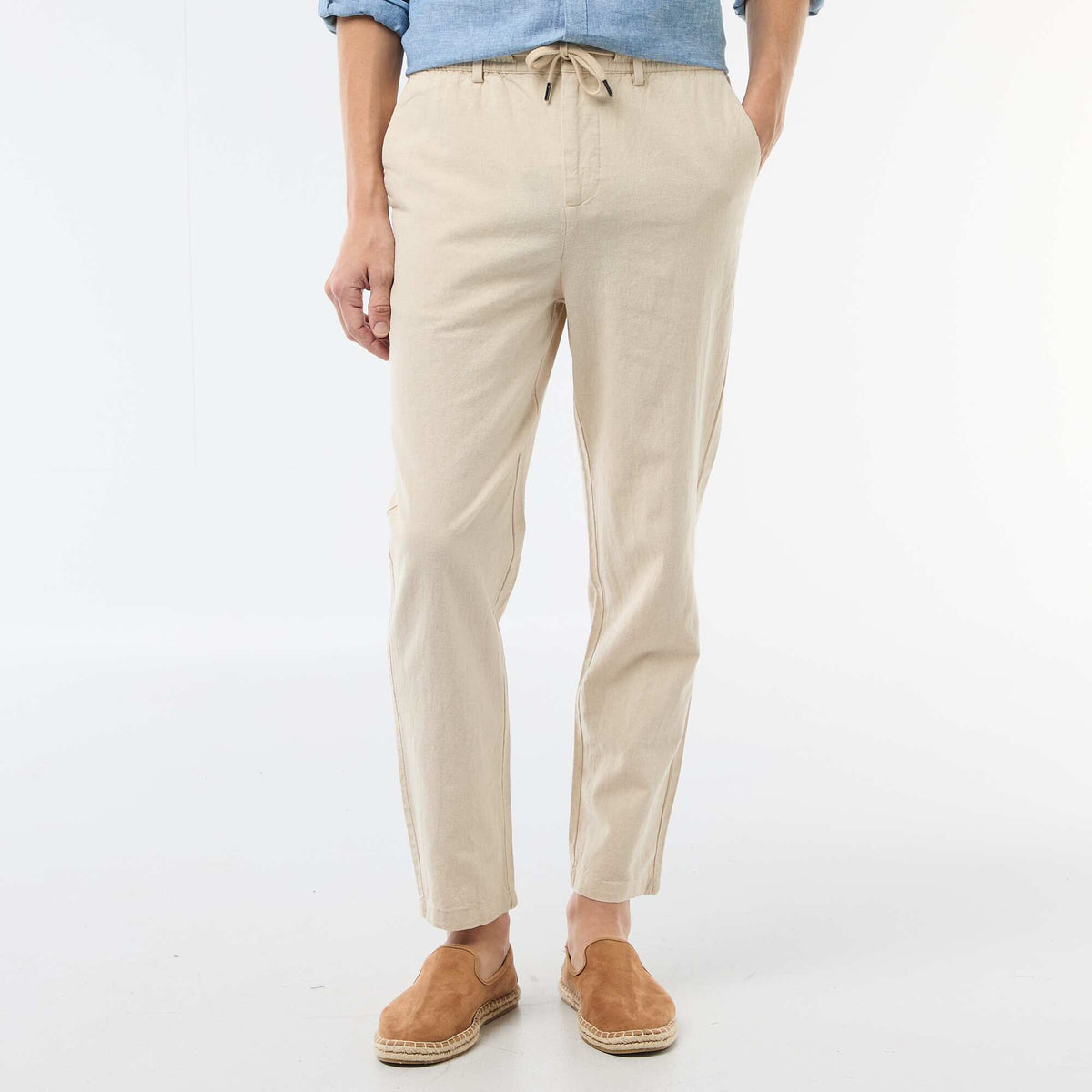 Pantalon chino regular en lin mélangé BLANC