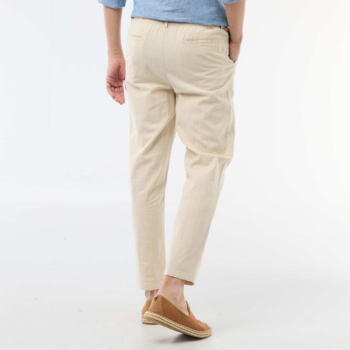 Pantalon chino regular en lin mélangé BLANC