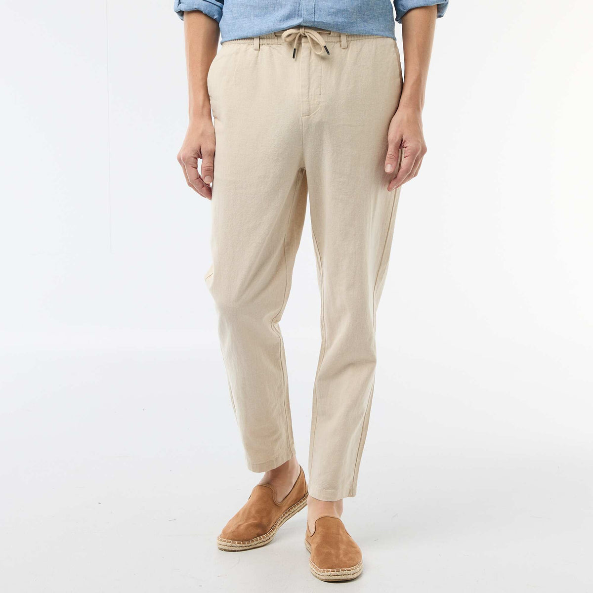 Pantalon chino regular en lin mélangé BLANC