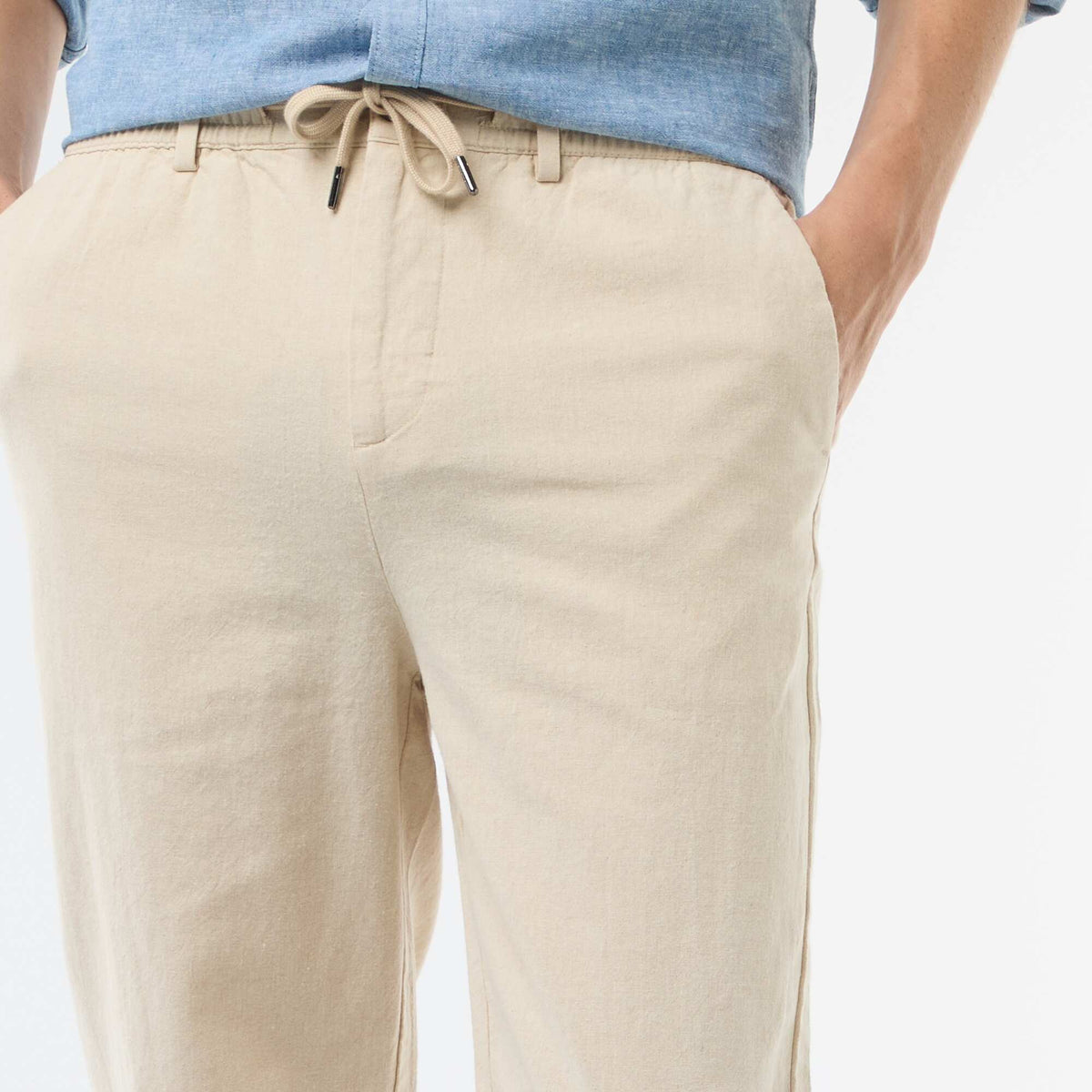 Pantalon chino regular en lin mélangé BLANC