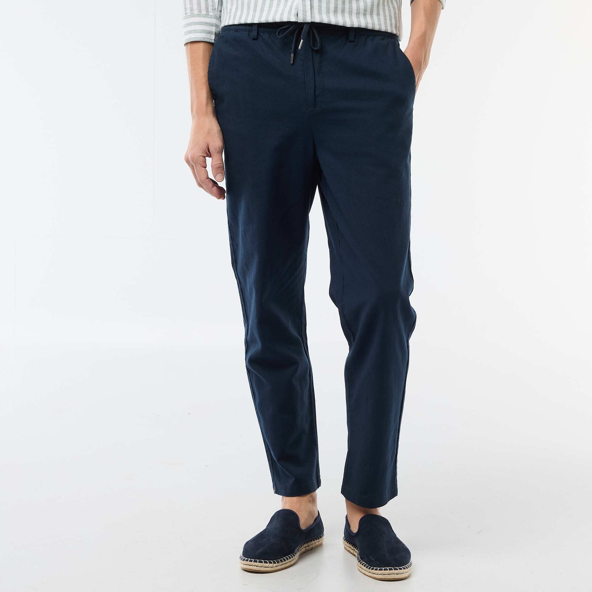 Pantalon chino regular en lin mélangé BLEU