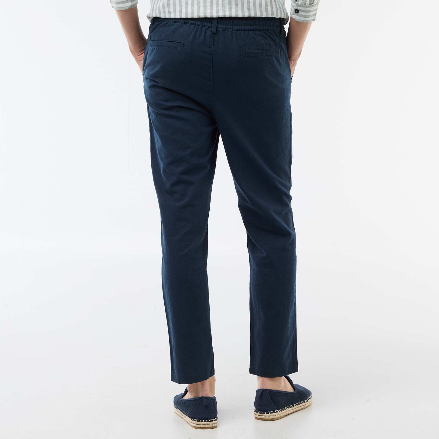 Pantalon chino regular en lin mélangé BLEU