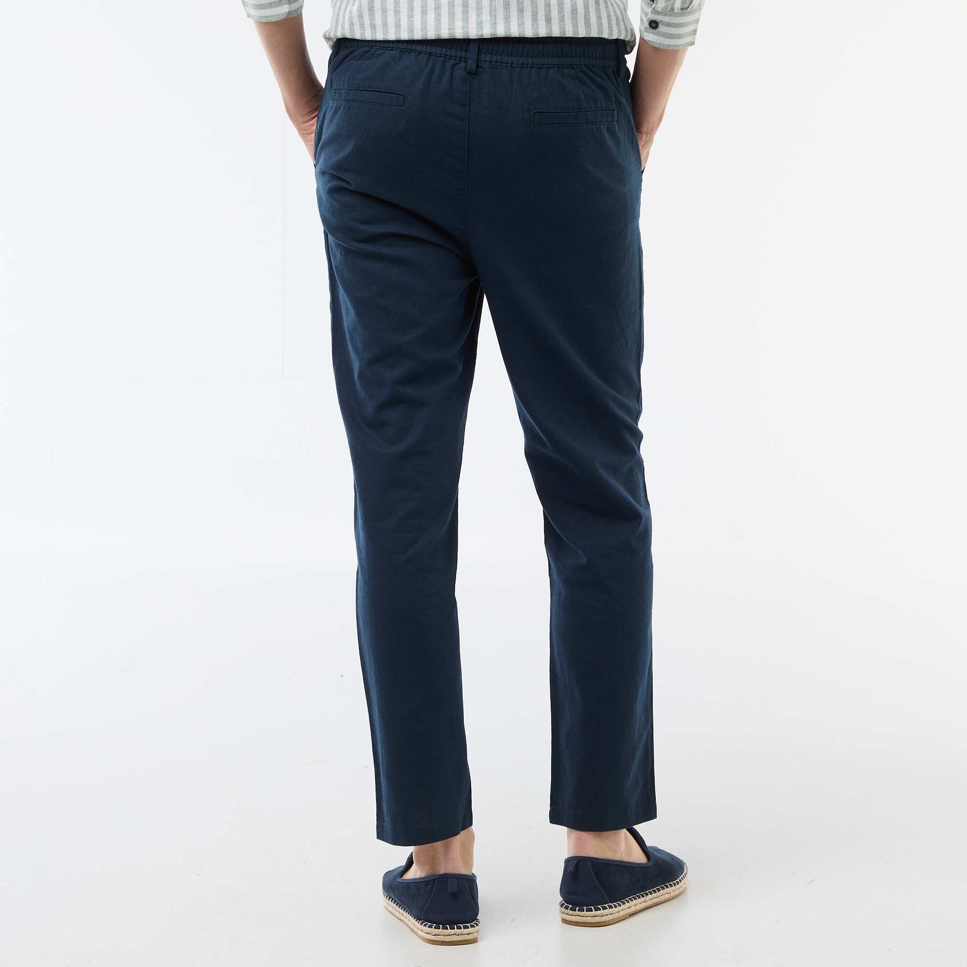 Pantalon chino regular en lin mélangé BLEU