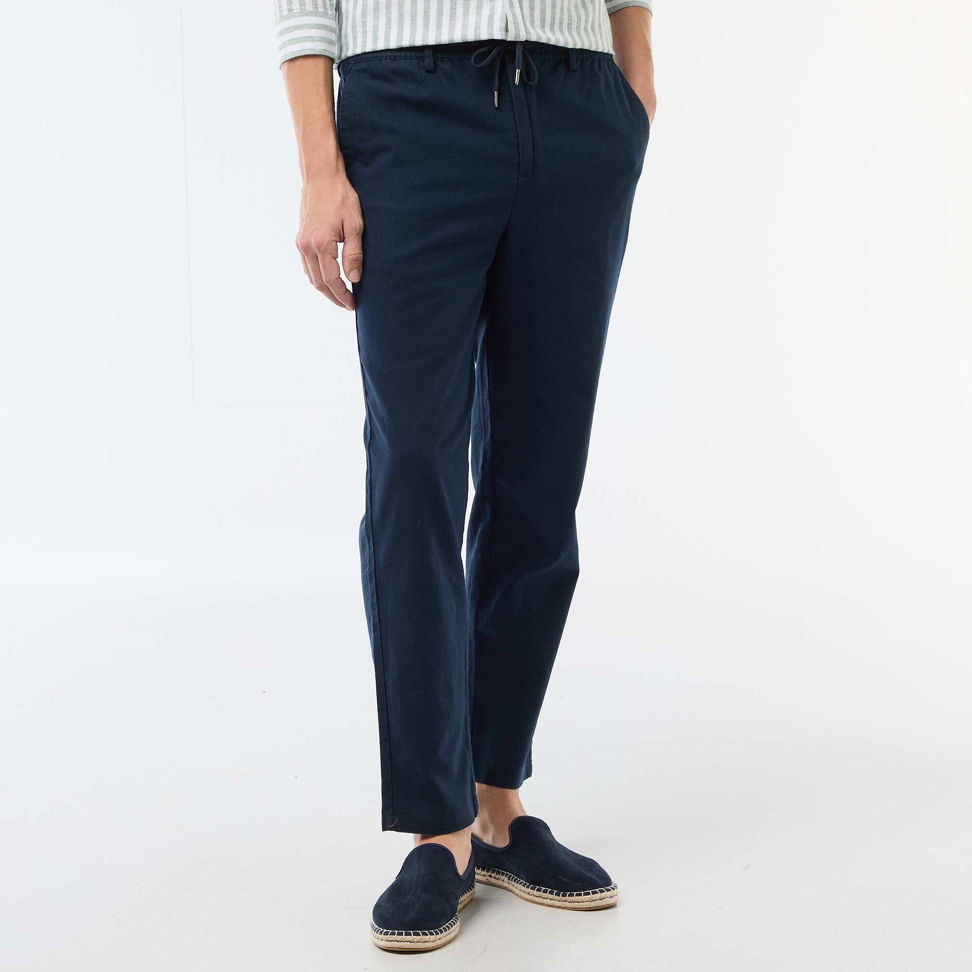 Pantalon chino regular en lin mélangé BLEU