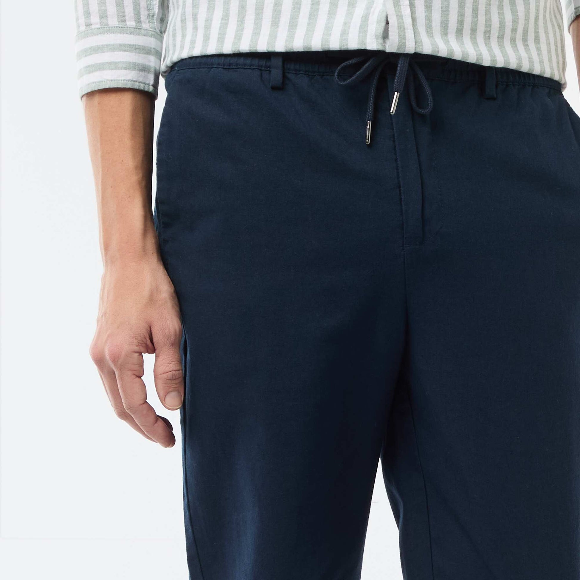 Pantalon chino regular en lin mélangé BLEU
