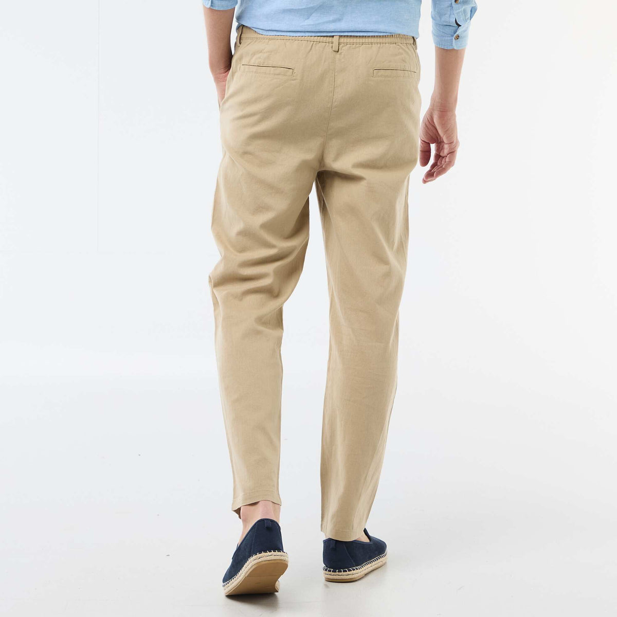 Pantalon chino regular en lin mélangé BEIGE