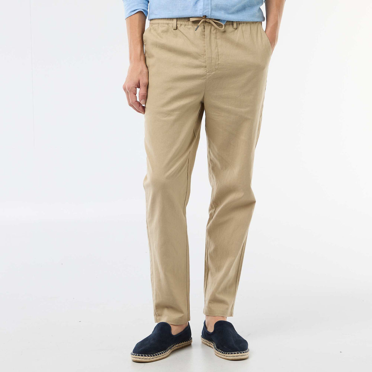 Pantalon chino regular en lin mélangé BEIGE