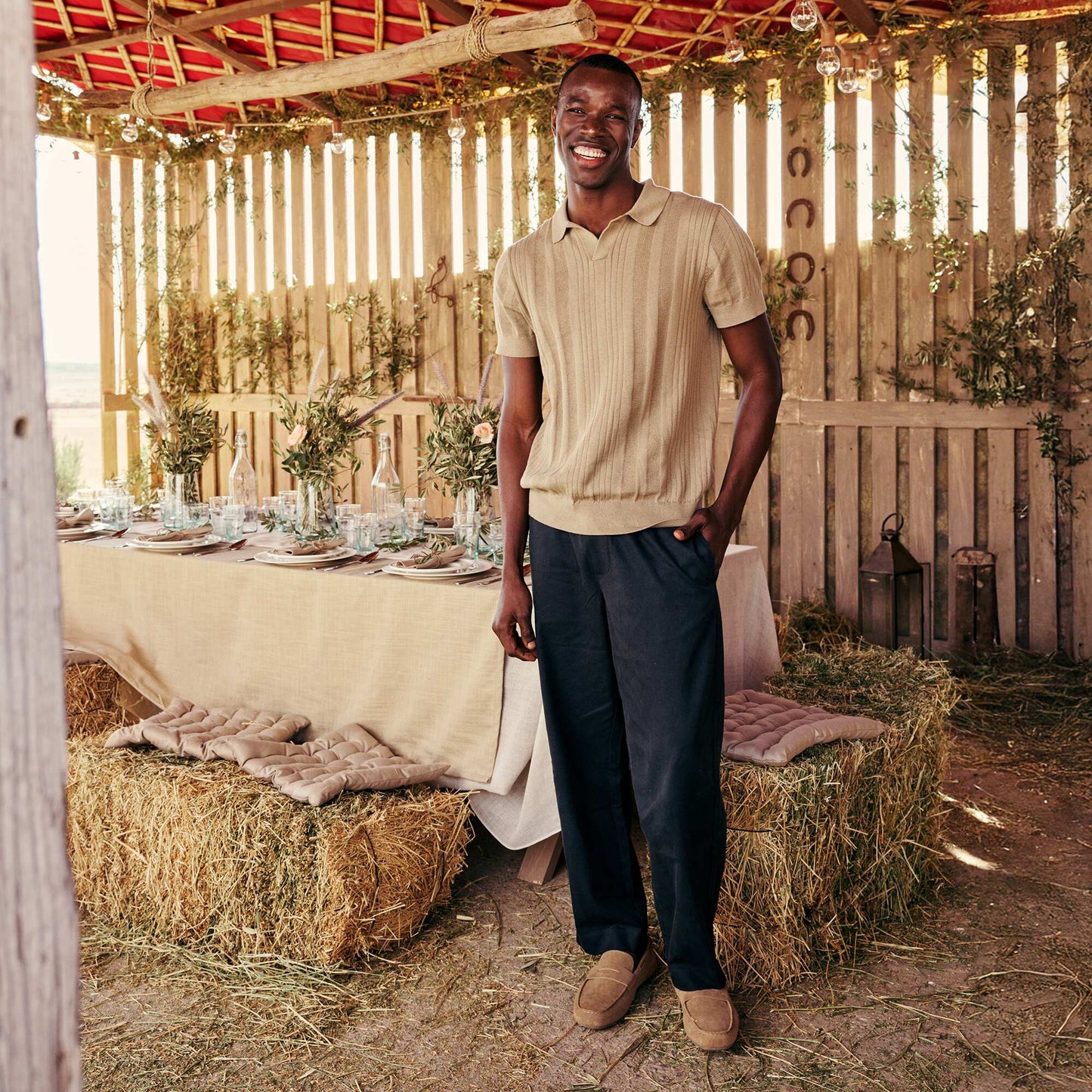 Pantalon avec ceinture élastiquée BLEU