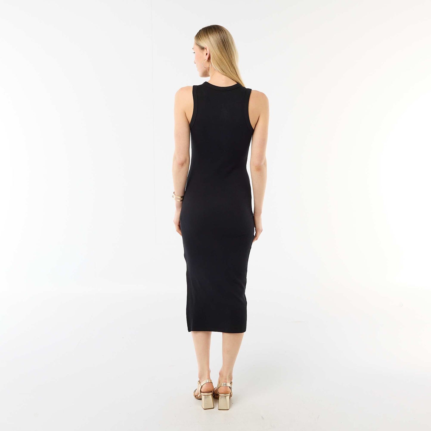 Robe midi côtelée sans manches NOIR