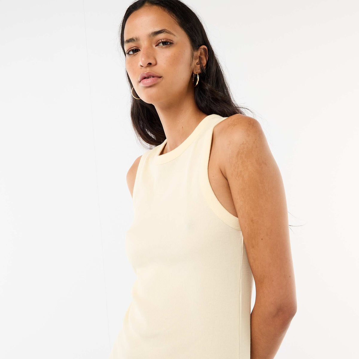 Robe midi côtelée sans manches JAUNE